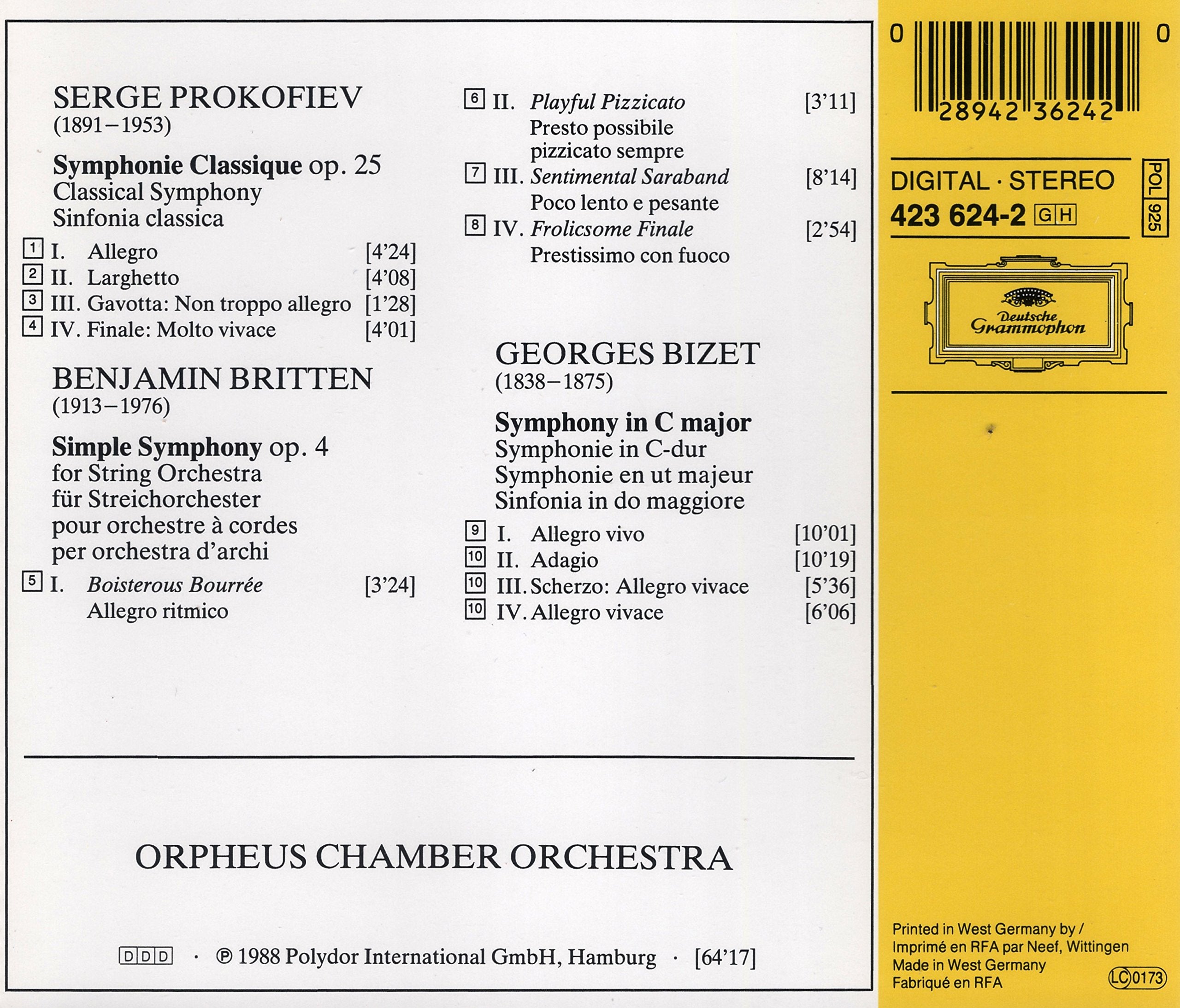 Prokofiev: Classical Symphony / Bizet: Symphony in C / Britten: Simple Symphony used book depot