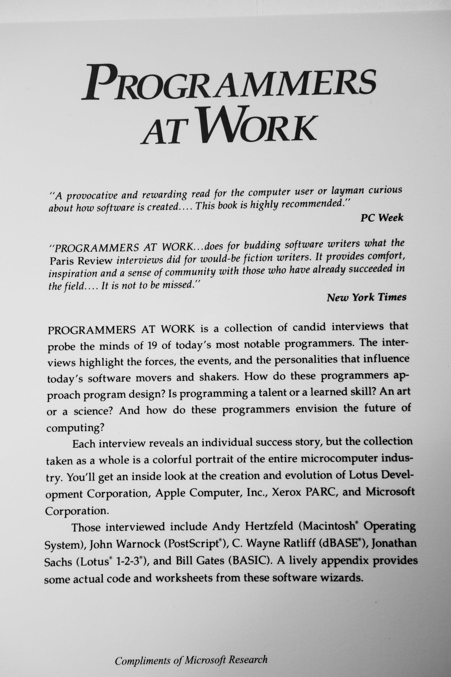 Programmers at Work: Interviews With 19 Programmers Who Shaped the Computer Industry used book depot