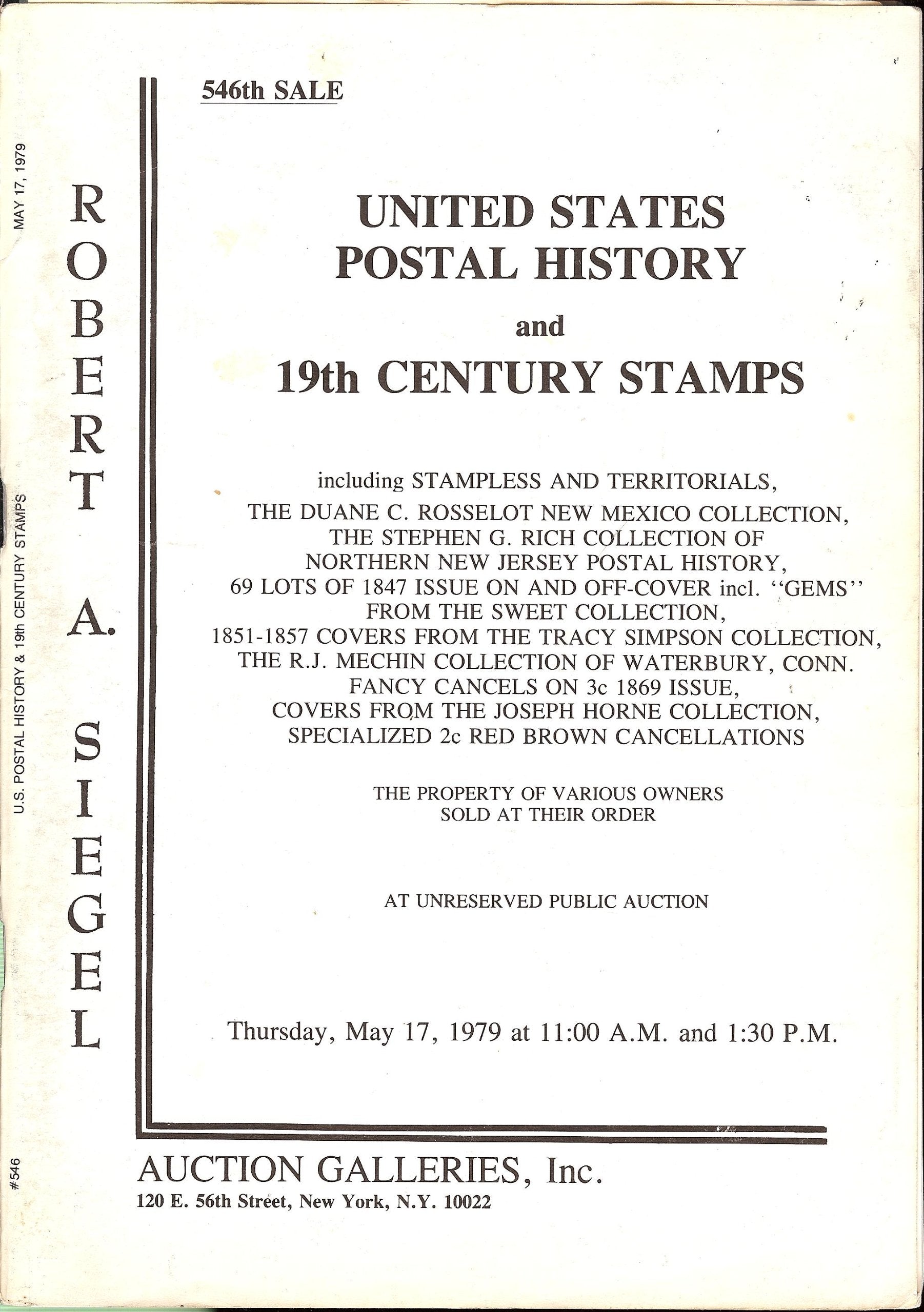 United States Postal History & 19th Century Stamps (Stamp Auction Catalog)