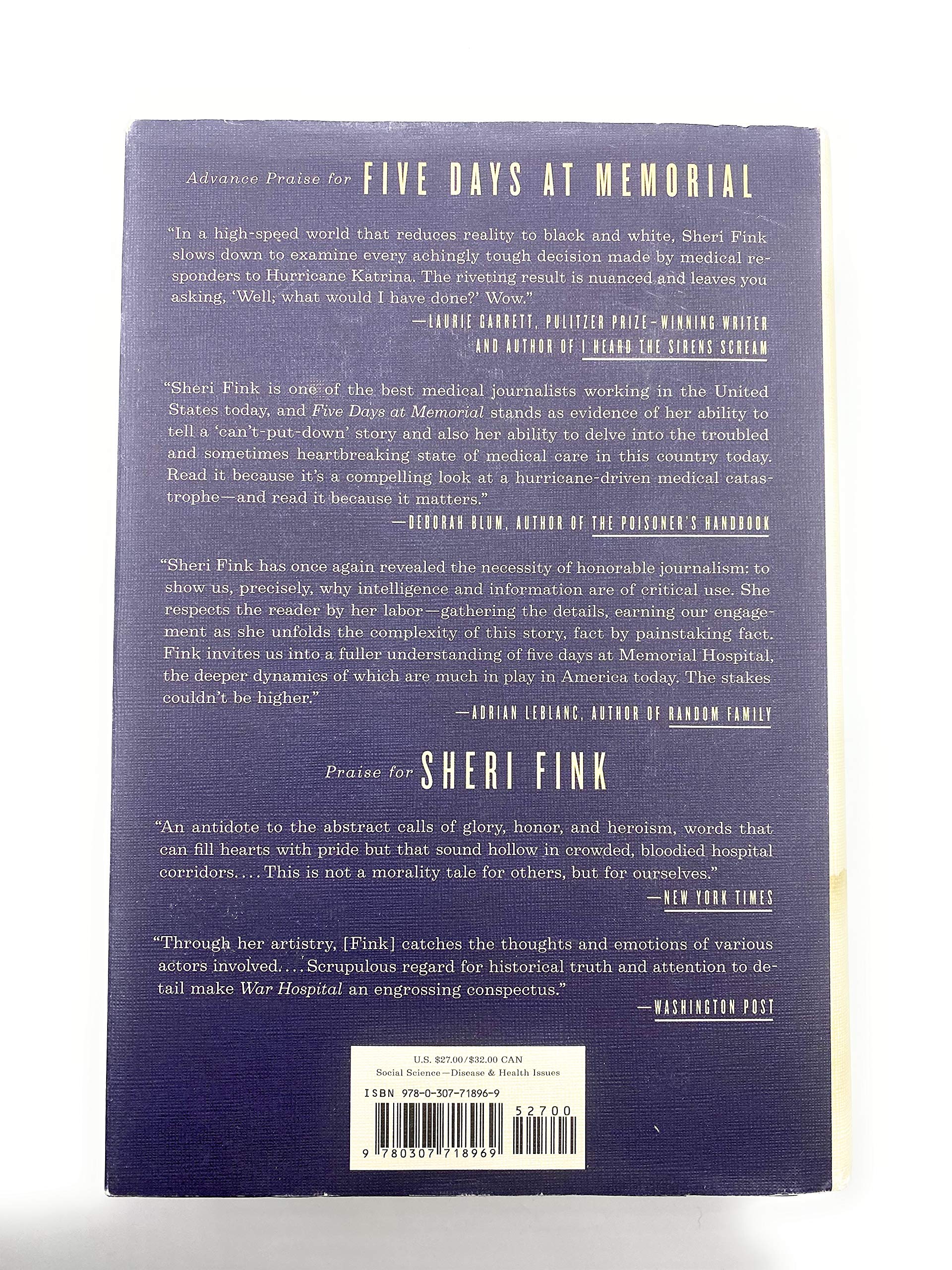 Five Days at Memorial: Life and Death in a Storm-Ravaged Hospital (ALA Notable Books for Adults) used book depot