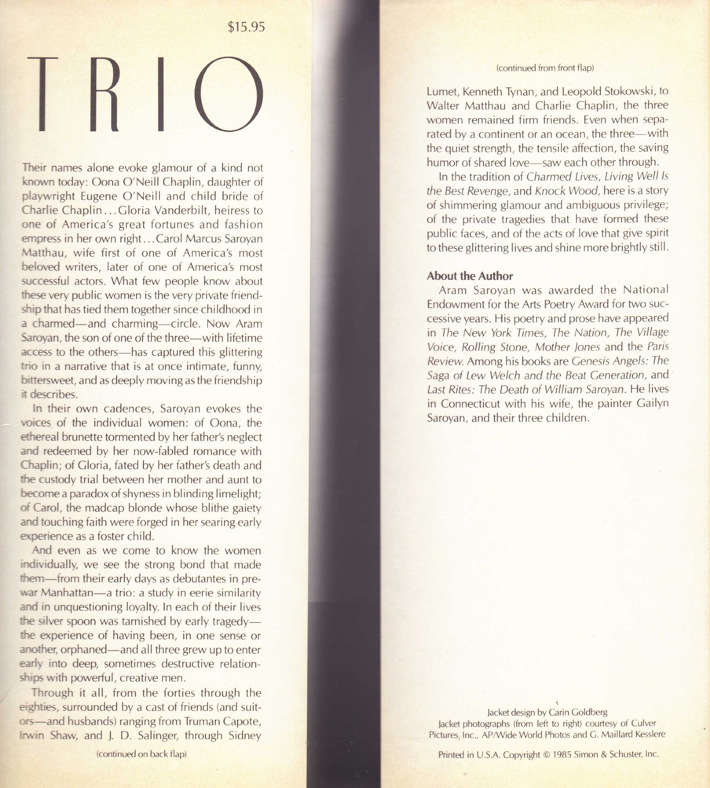 Trio: Oona Chaplin, Carol Matthau, Gloria Vanderbilt : Portrait of an Intimate Friendship used book depot