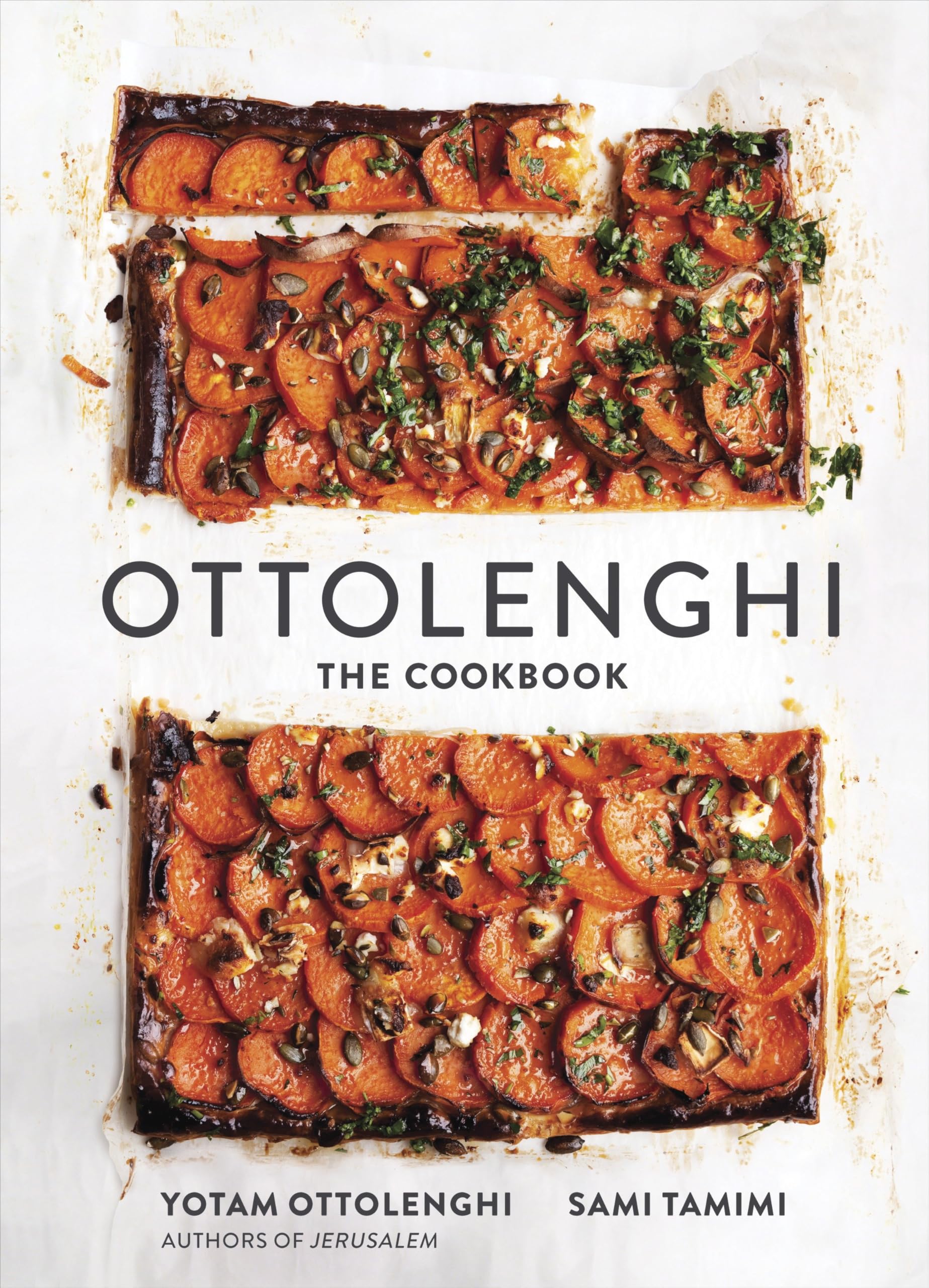 Ottolenghi: The Cookbook cover featuring a roasted veggie dish by Yotam Ottolenghi and Sami Tamimi.