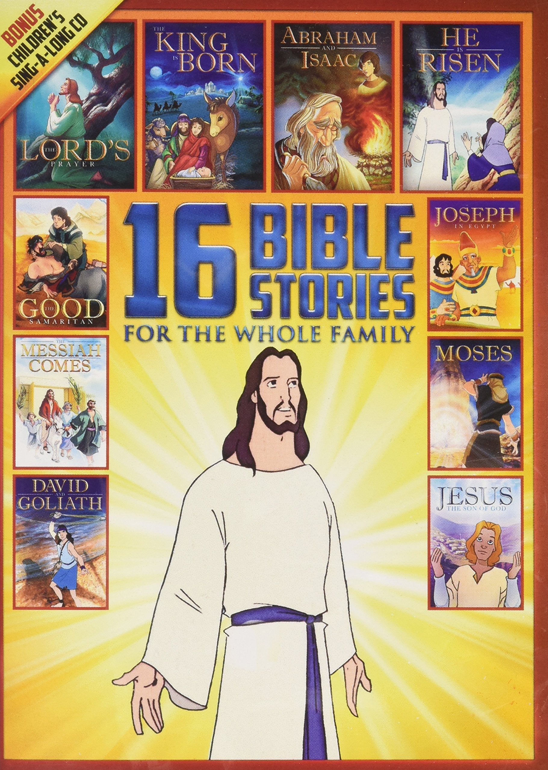 16 New and Old Testament Bible Stories for the Whole Family - Over 7 Hours on 2 DVDs - Includes Bonus Children's Sing-a-long CD (Jesus Cover) used book depot