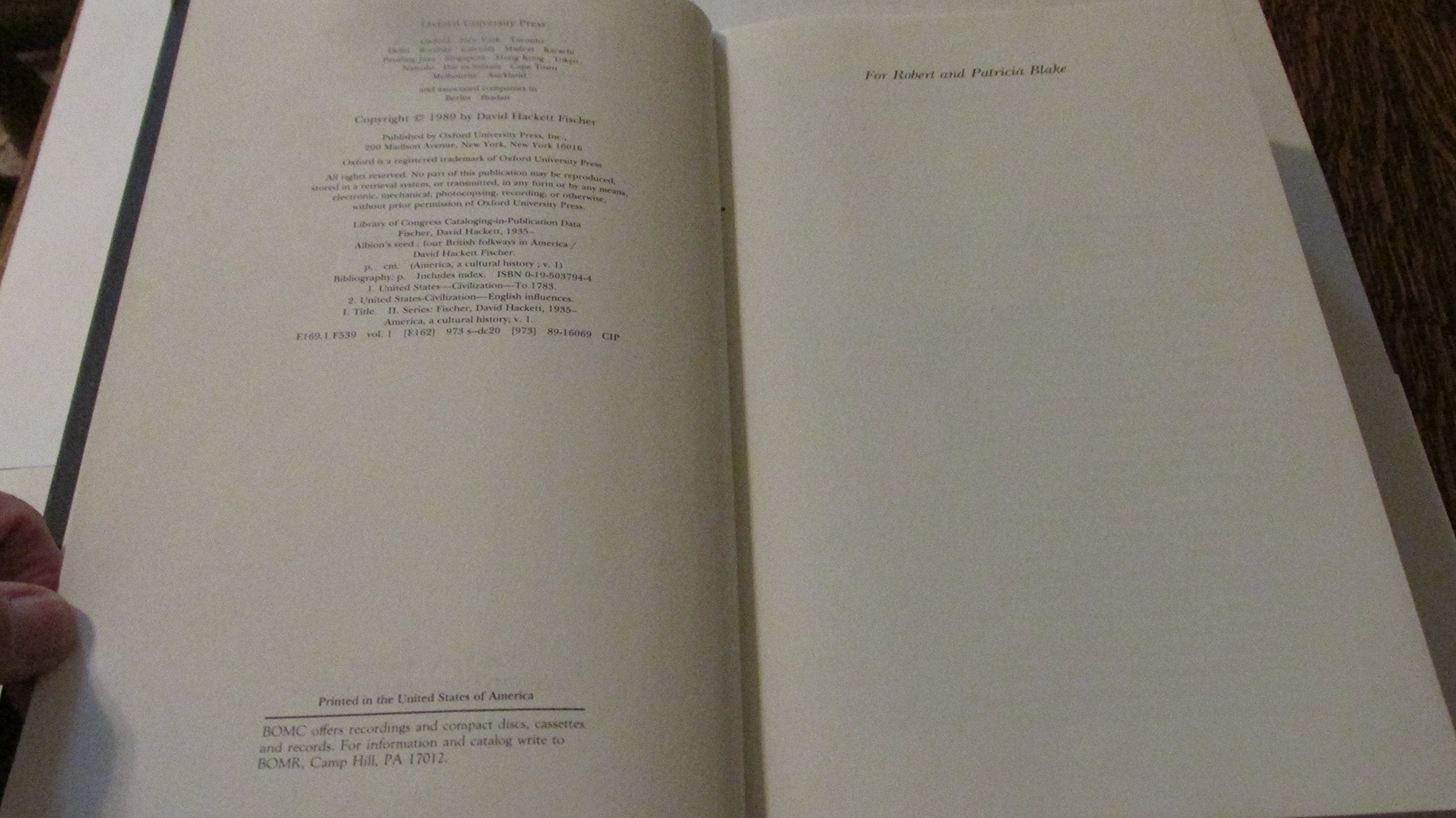 Albion's Seed: Four British Folkways in America (America: a cultural history) (VOLUME I) used book depot