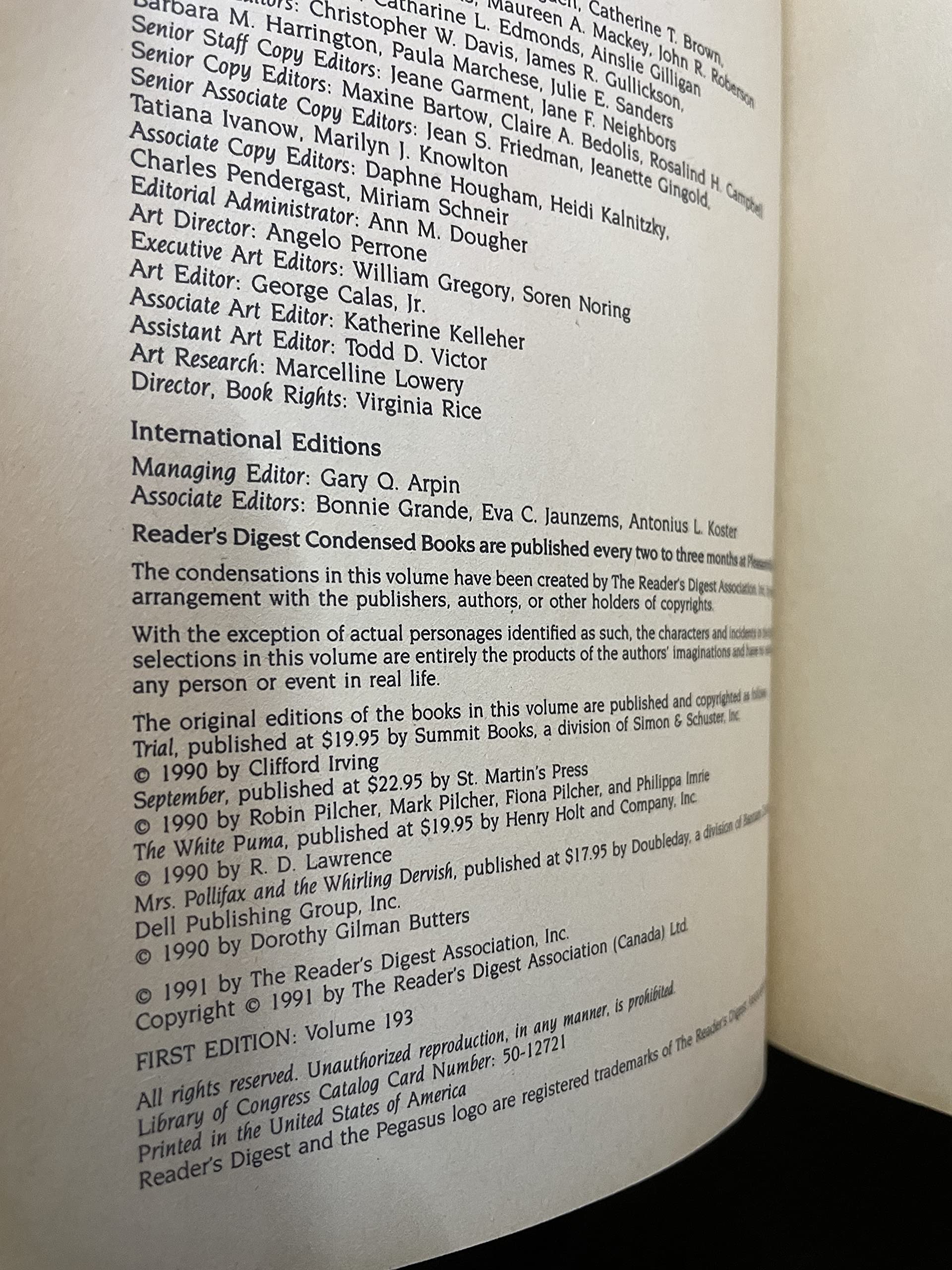 Reader's Digest Condensed Books Volume 1 1991