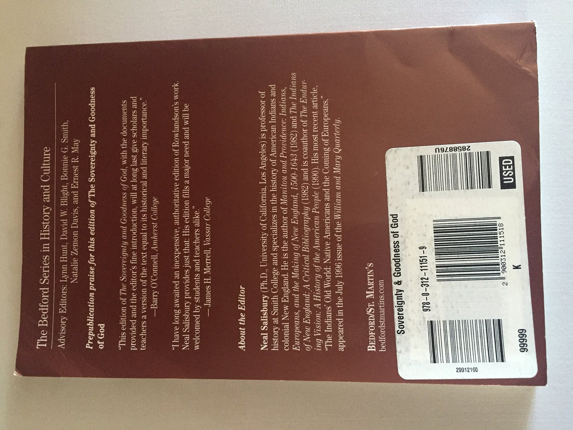 The Sovereignty and Goodness of God: with Related Documents (Bedford Series in History and Culture) used book depot