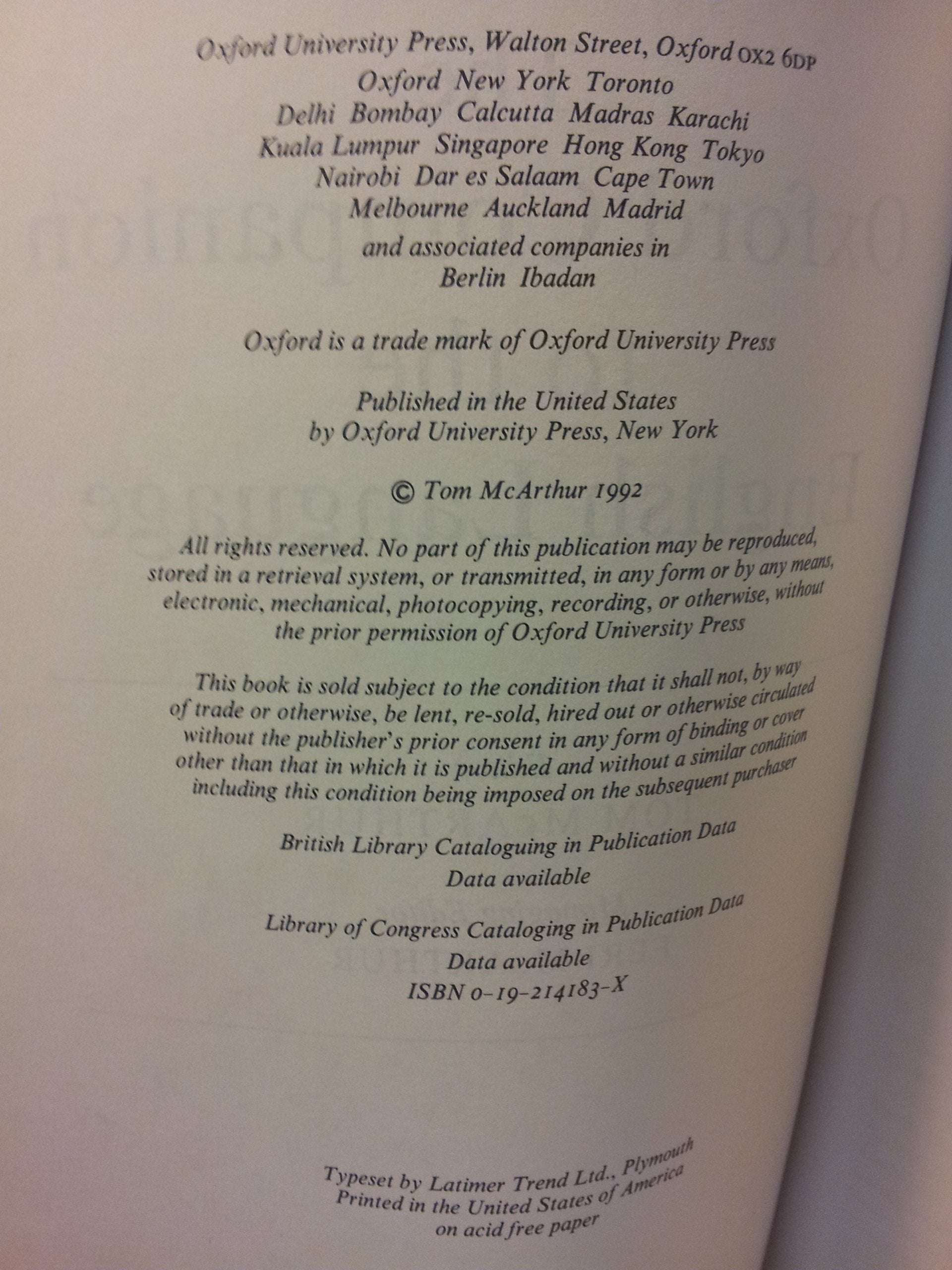 The Oxford Companion to the English Language used book depot