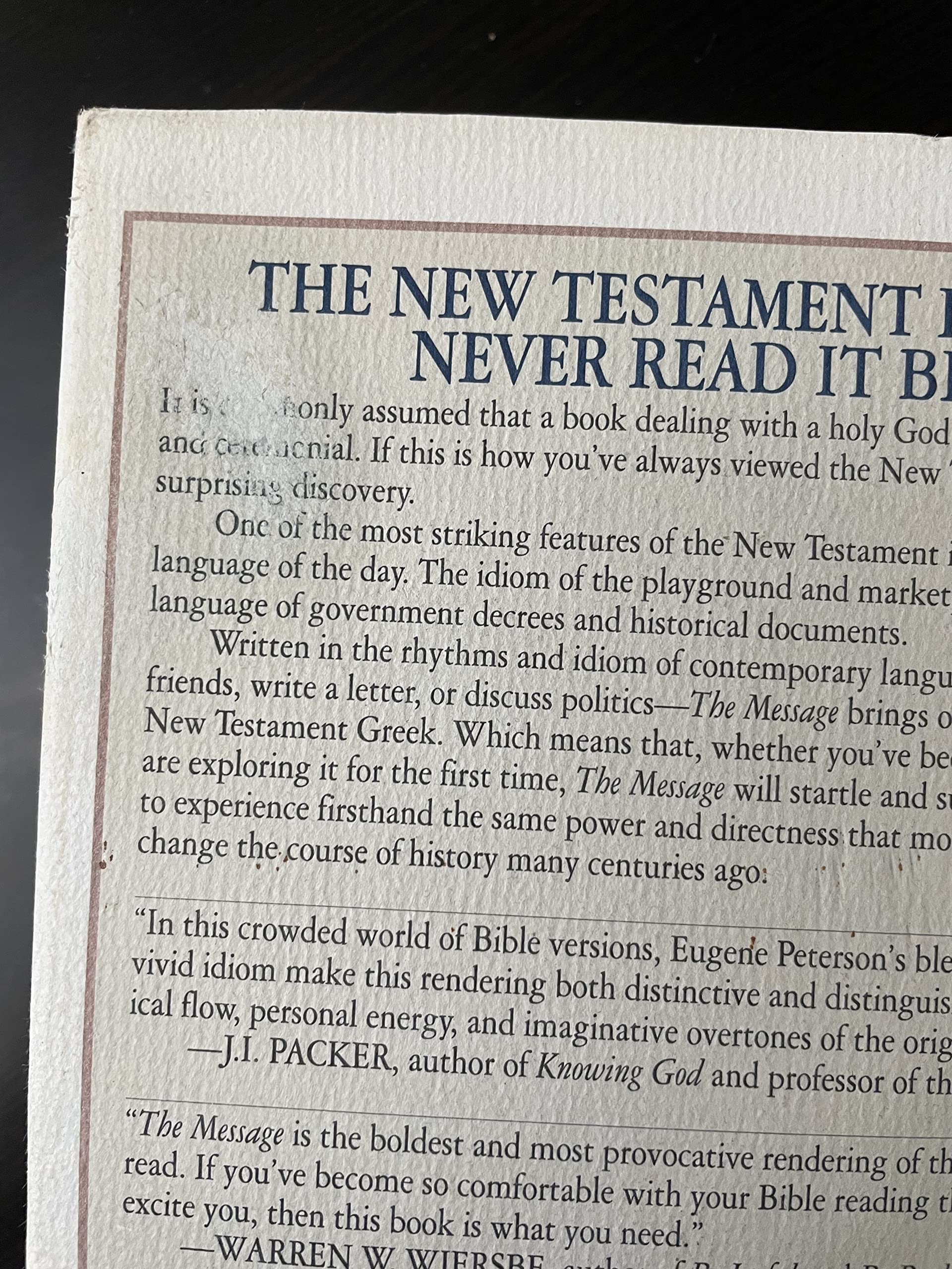 The Message: The New Testament in Contemporary English used book depot