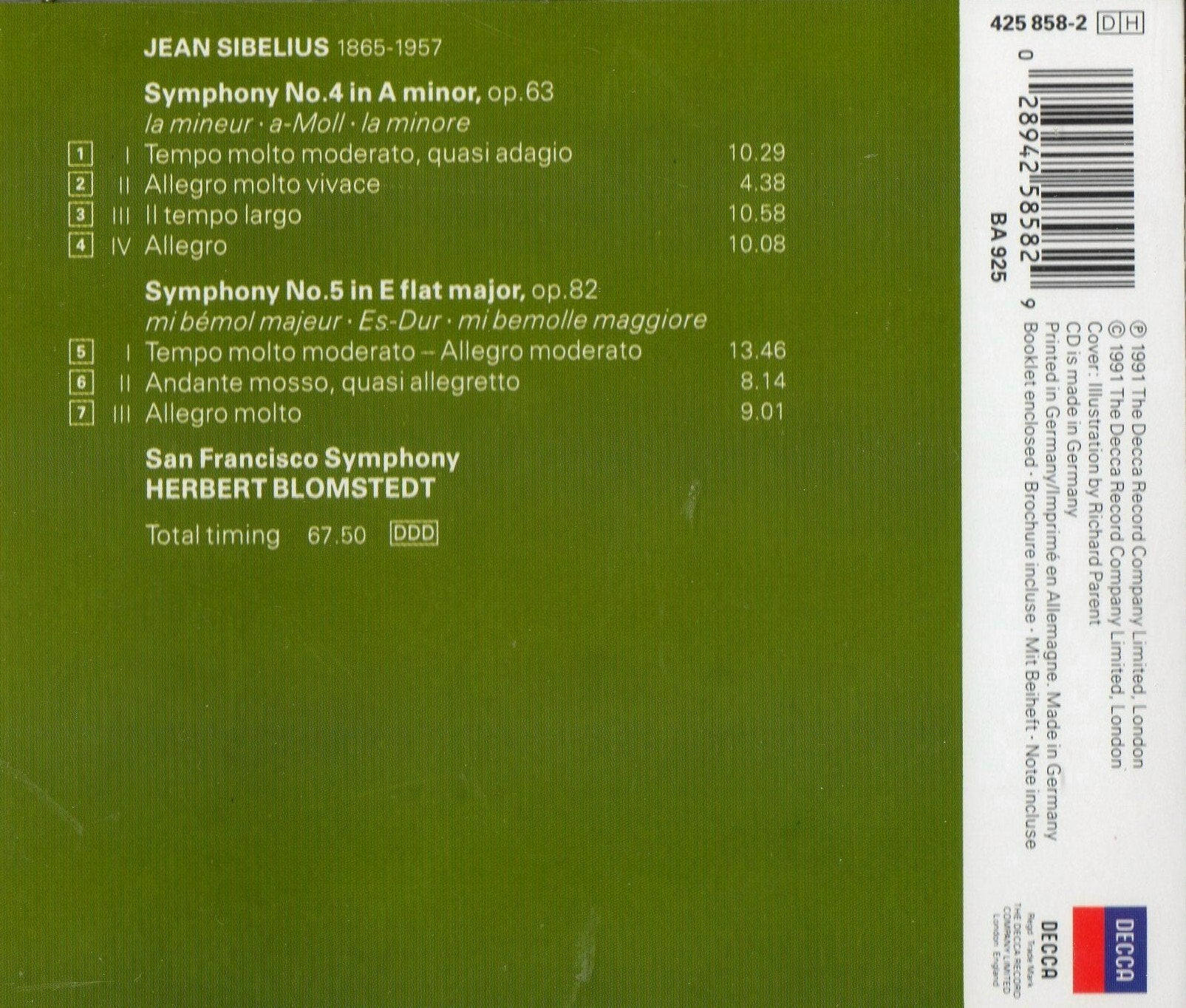 Sibelius: Symphonies Nos. 4 & 5 used book depot