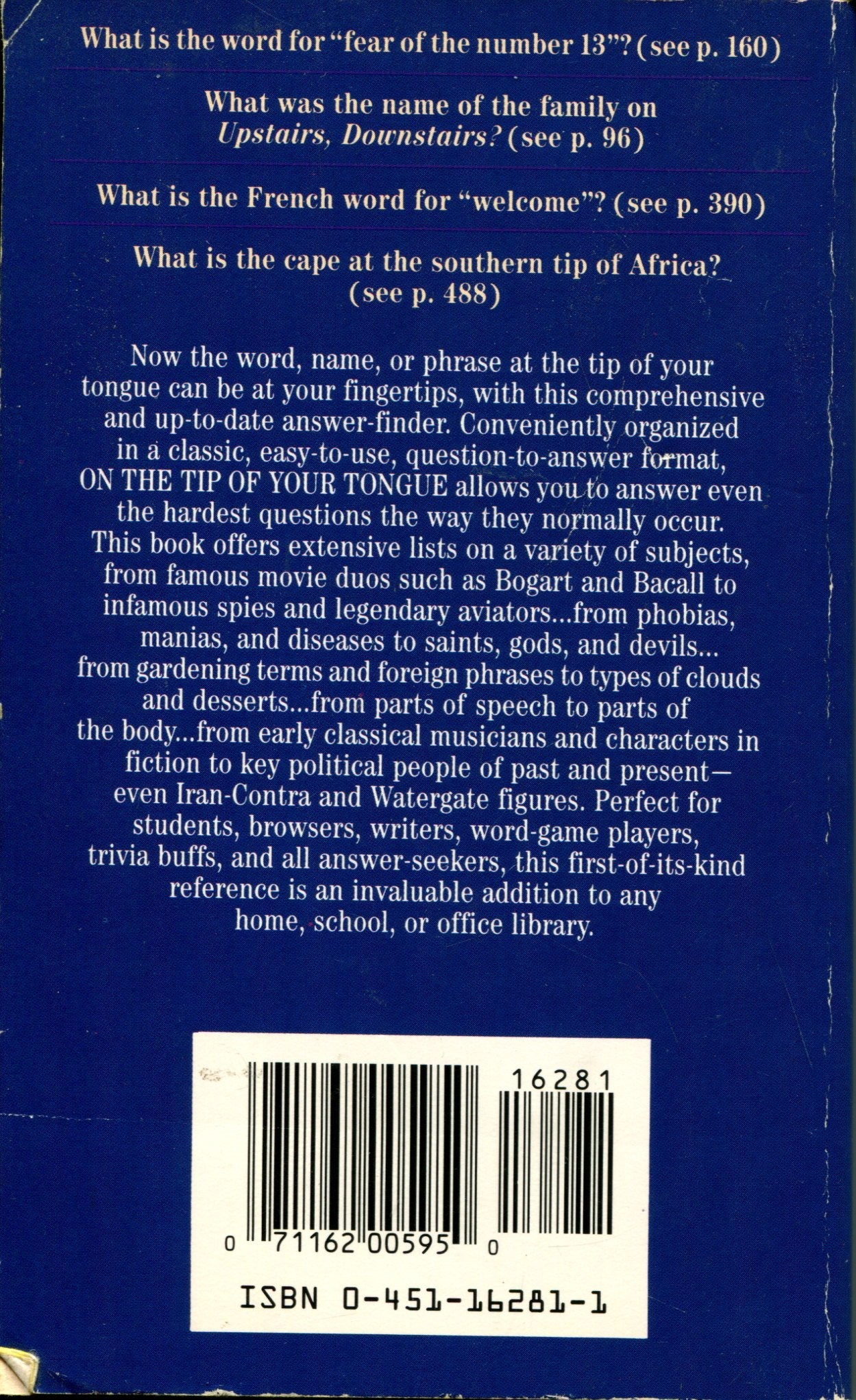 On the Tip of Your Tongue: The Word/Name/Place Finder used book depot