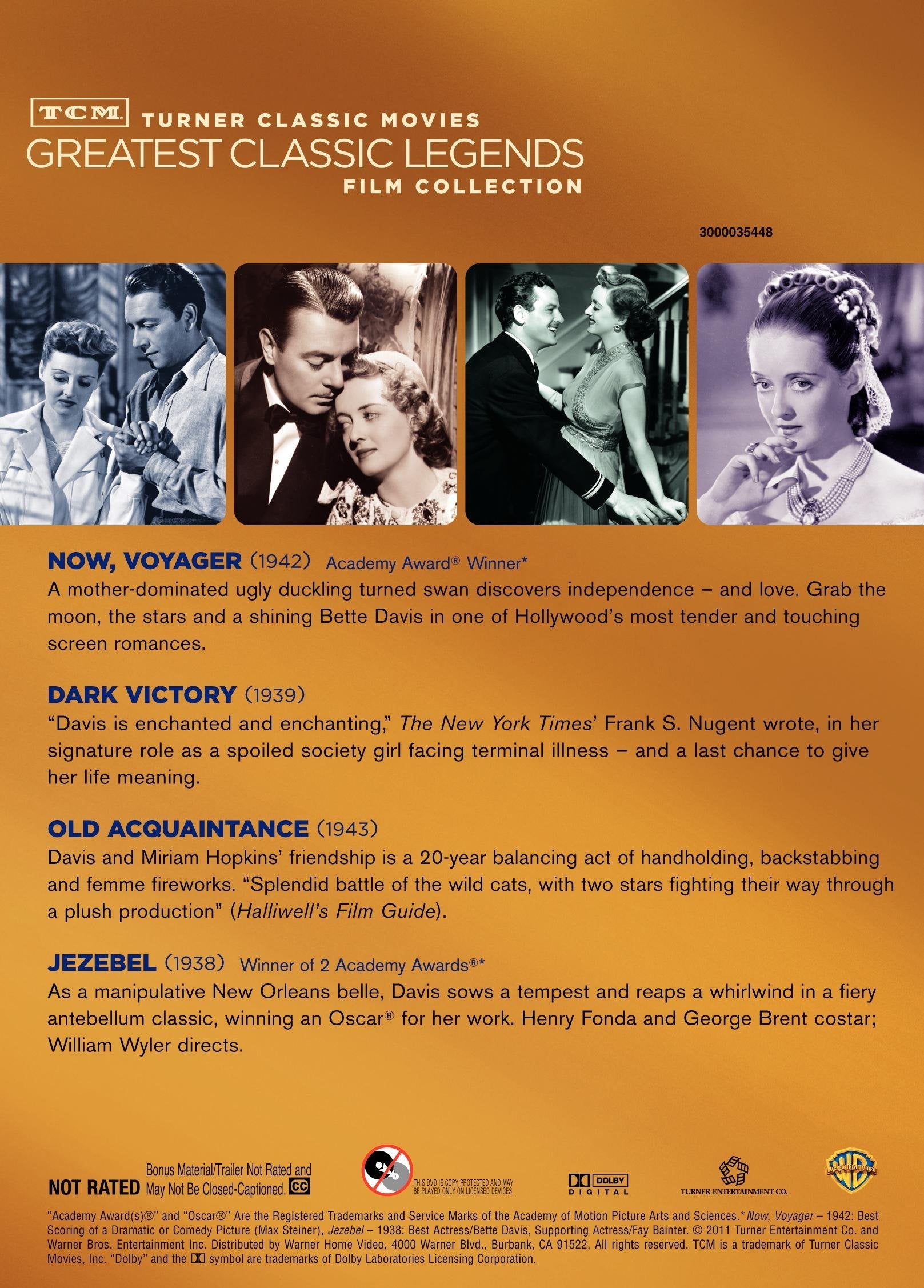 TCM Greatest Classic Film Collection: Legends - Bette Davis (Now, Voyager / Dark Victory / Old Acquaintance / Jezebel) used book depot