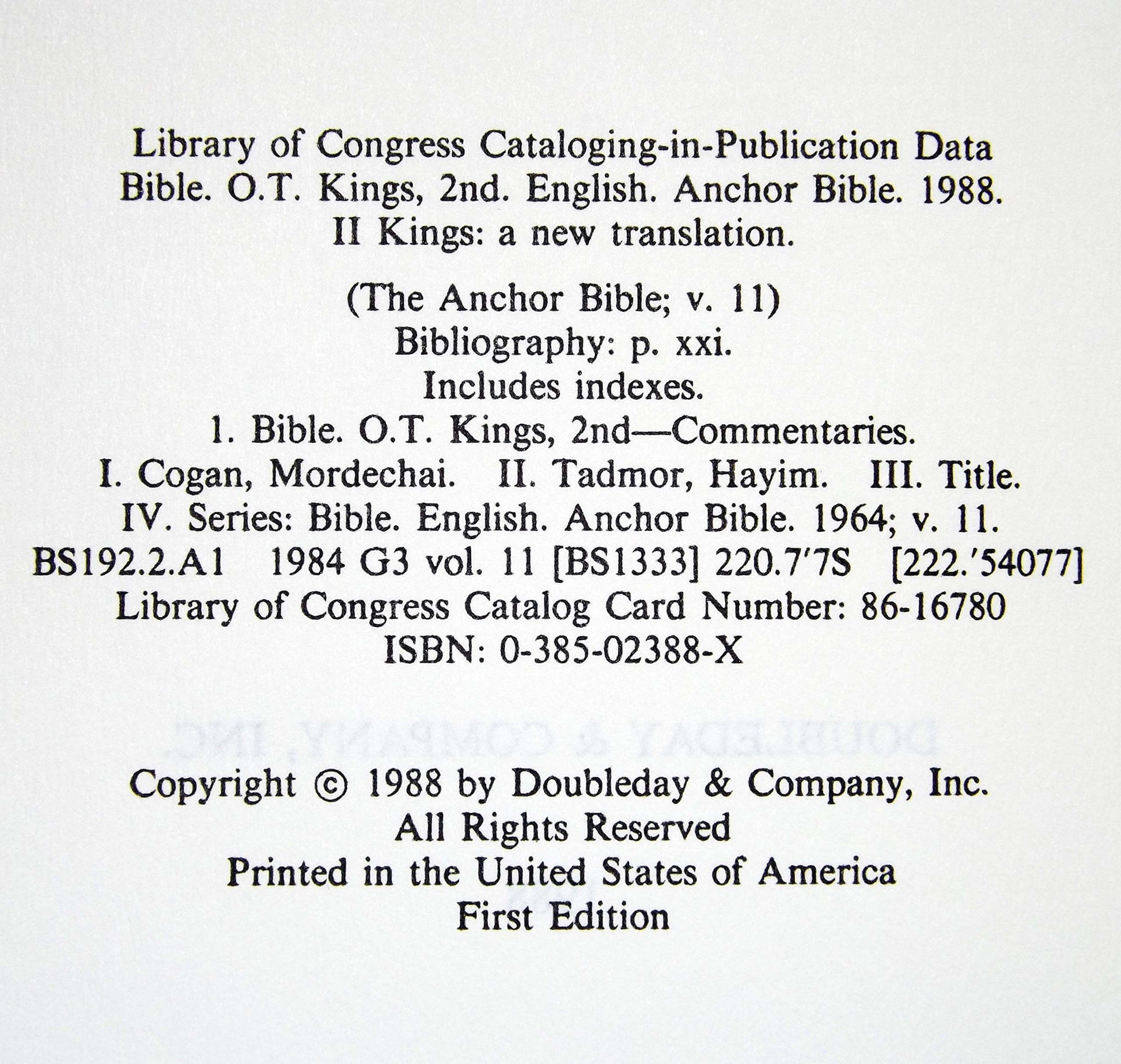 Kings II, Volume 11 (Anchor Bible) used book depot