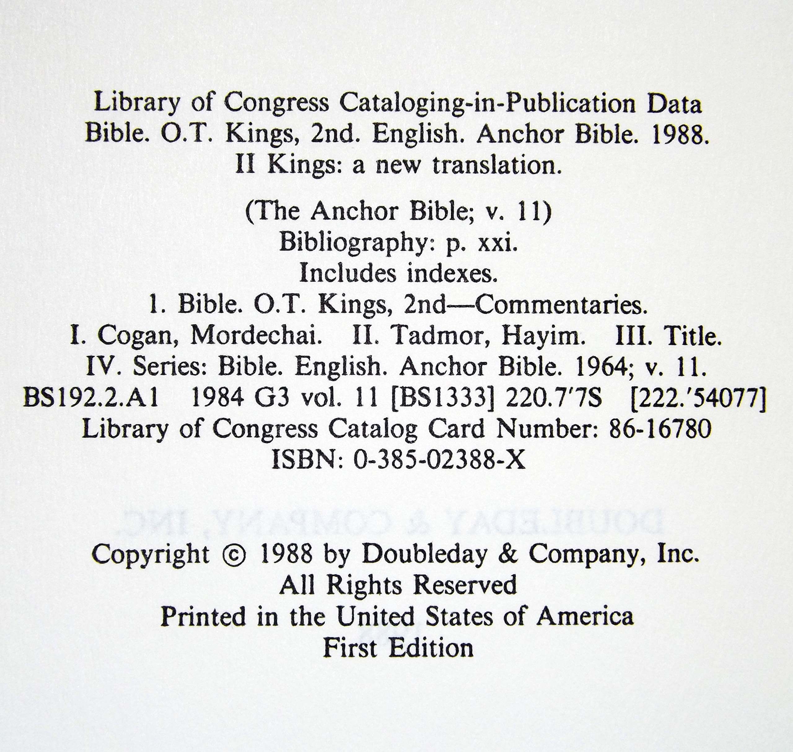 Kings II, Volume 11 (Anchor Bible) used book depot