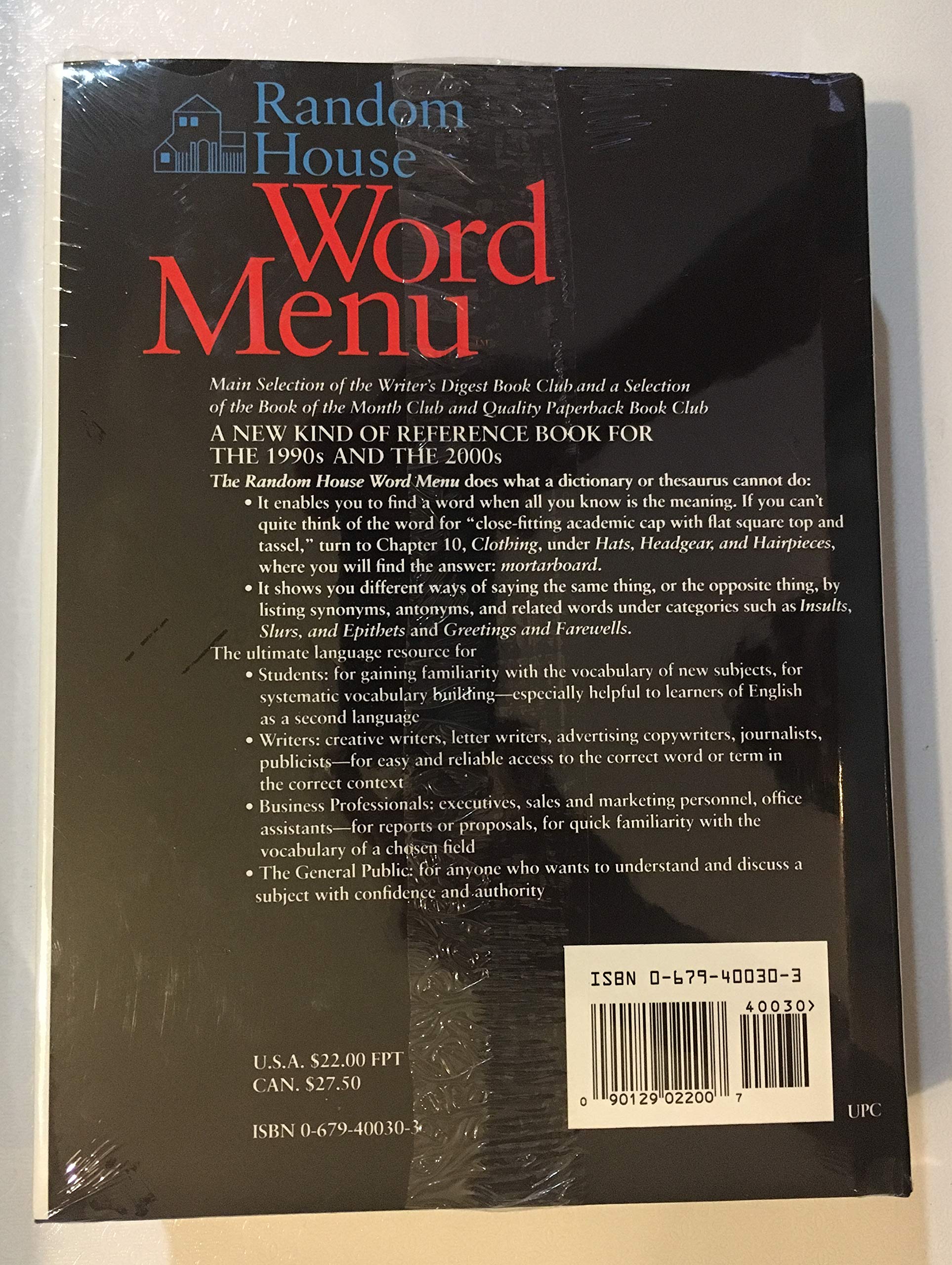 Random House Word Menu used book depot