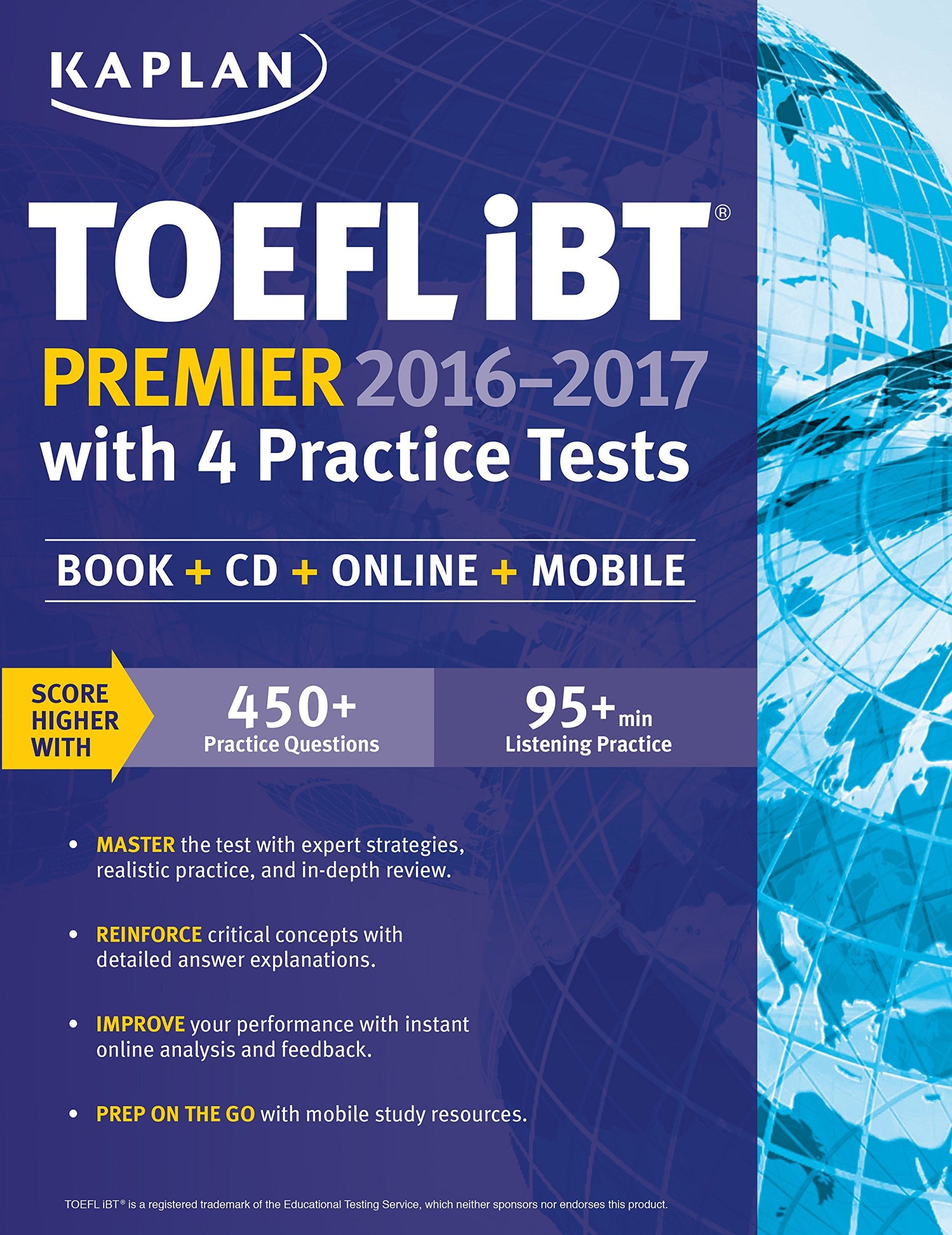 Kaplan TOEFL iBT Premier 2016-2017 with 4 Practice Tests: Book + CD + Online + Mobile (Kaplan Test Prep) used book depot