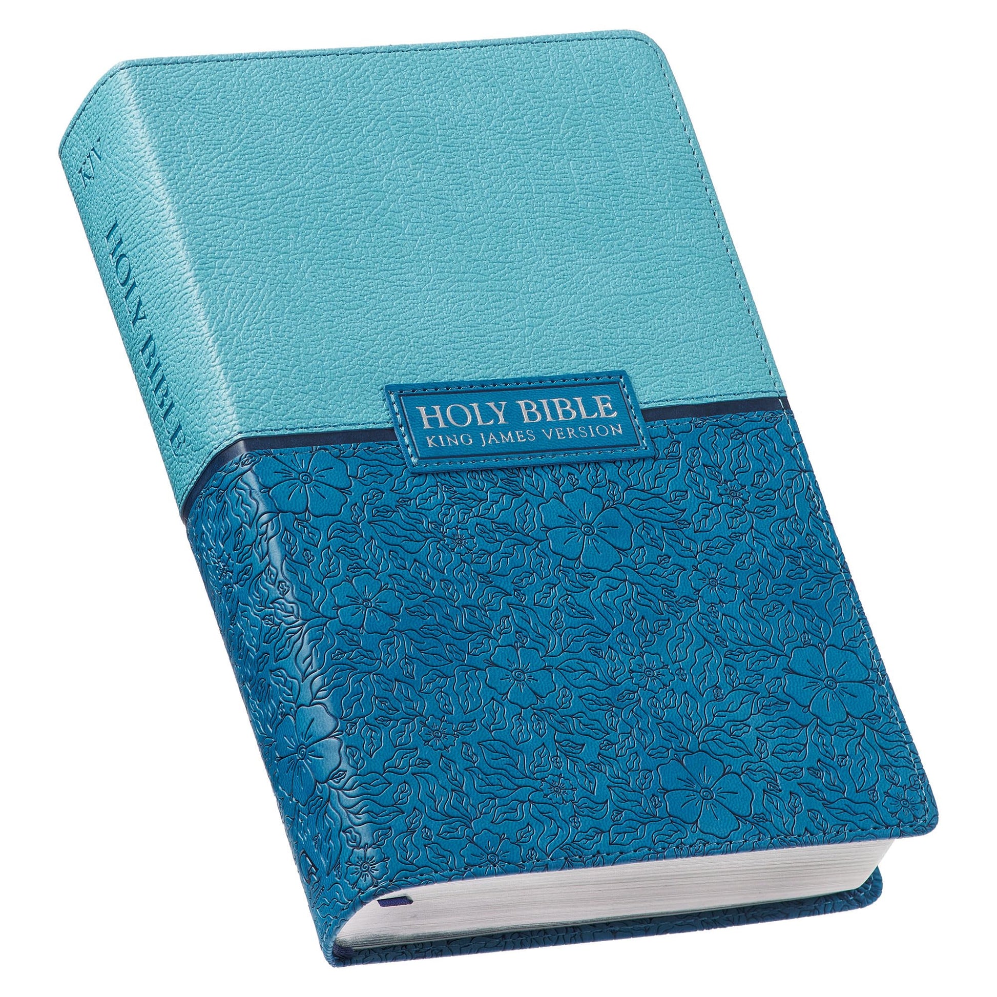 KJV Holy Bible, Giant Print Standard Size Faux Leather Red Letter Edition - Ribbon Marker, King James Version, Blue Two-tone (KJV Standard GP Editions) used book depot