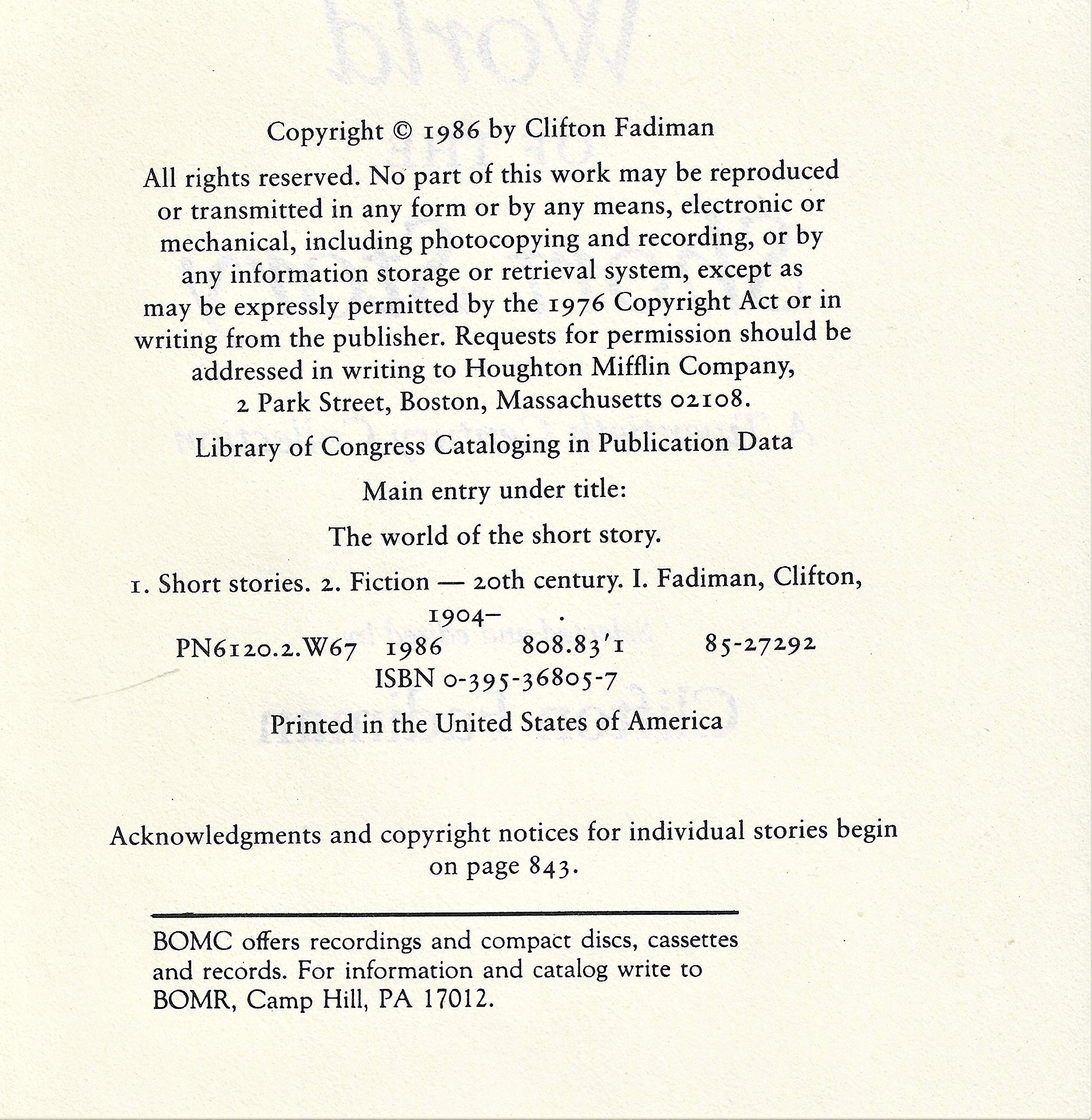The World of the Short Story: A 20th Century Collection