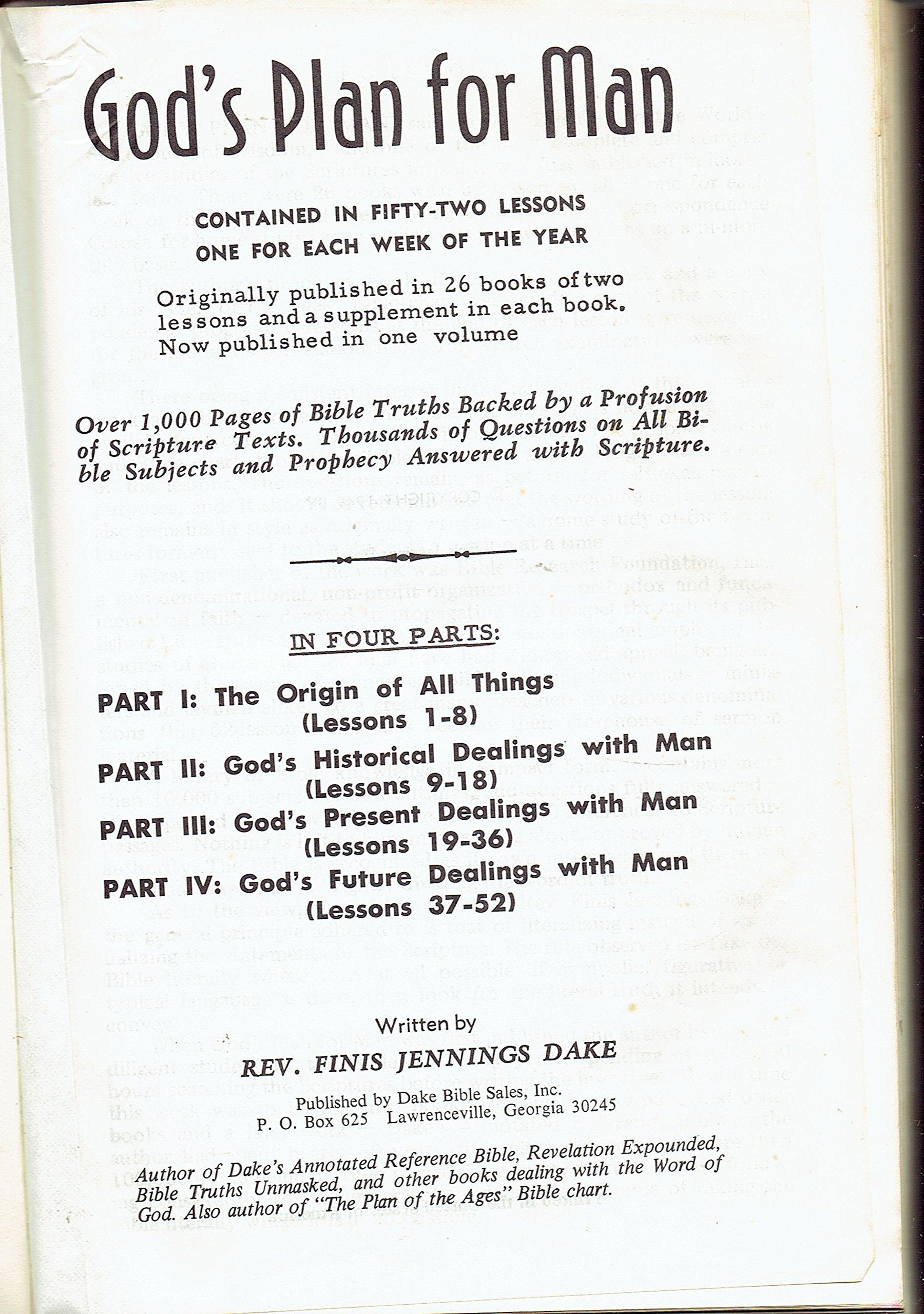 "God's Plan for Man Contained in Fifty-Two 52 Lessons One for Each Week of the "