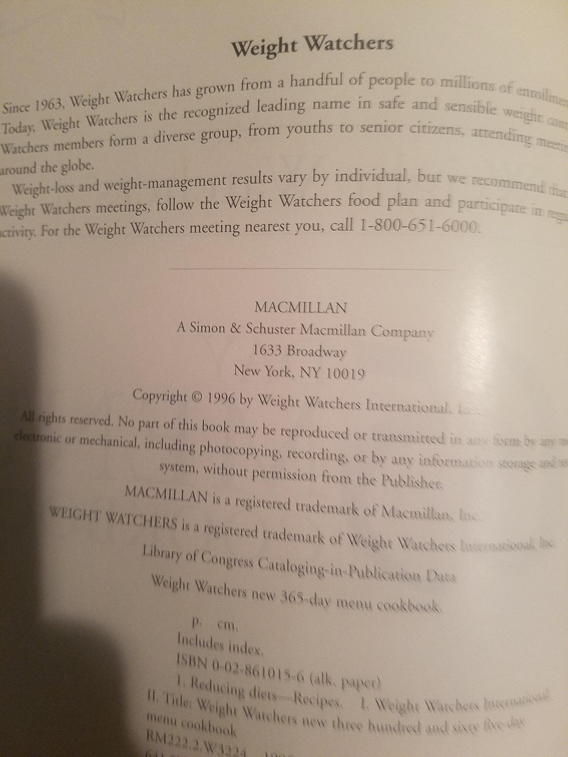 Weight Watchers New 365 Day Menu Cookbook: Complete Meals for Every Day of the Year used book depot