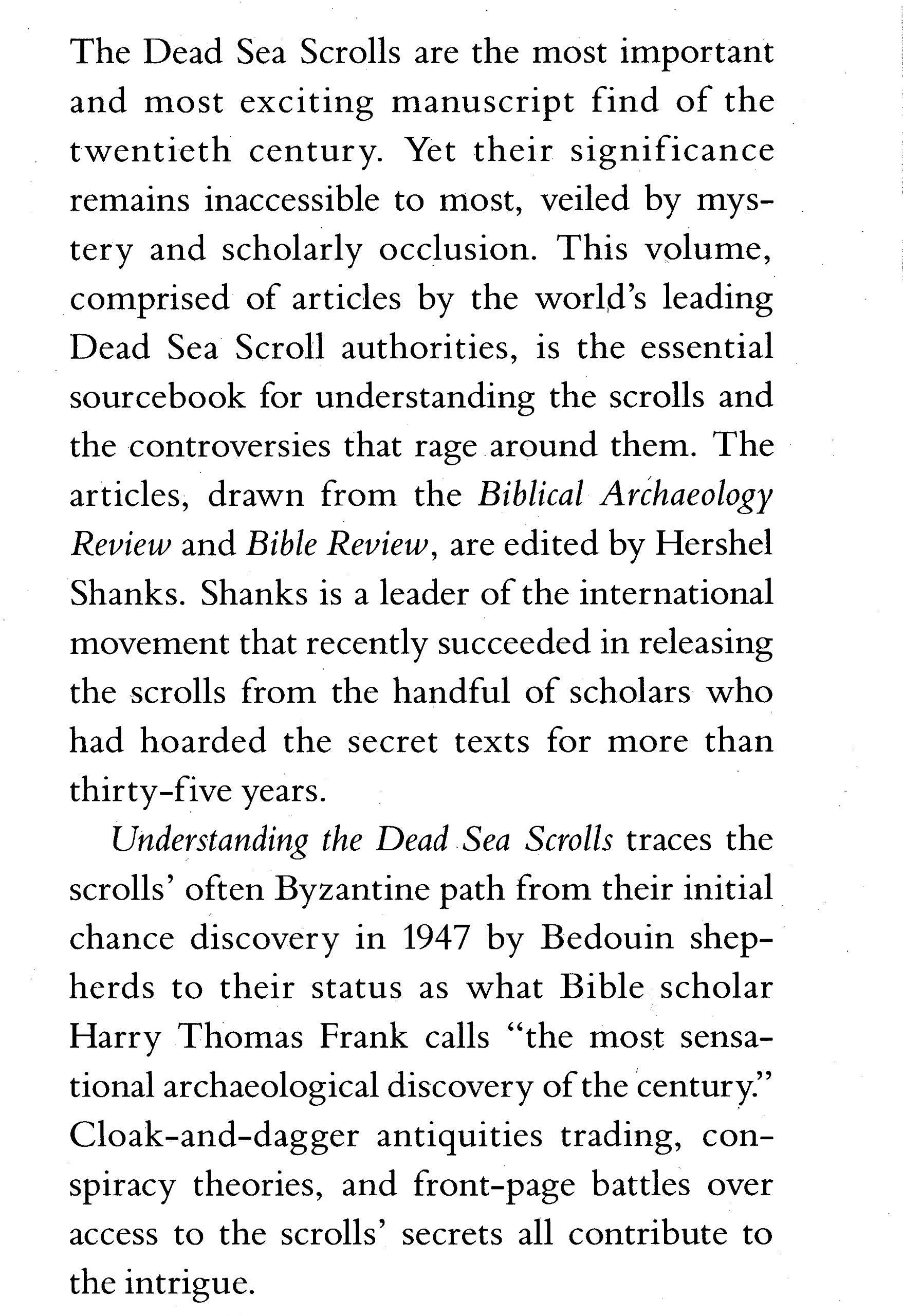 Understanding the Dead Sea Scrolls: A Reader from the Biblical Archaeology Review used book depot