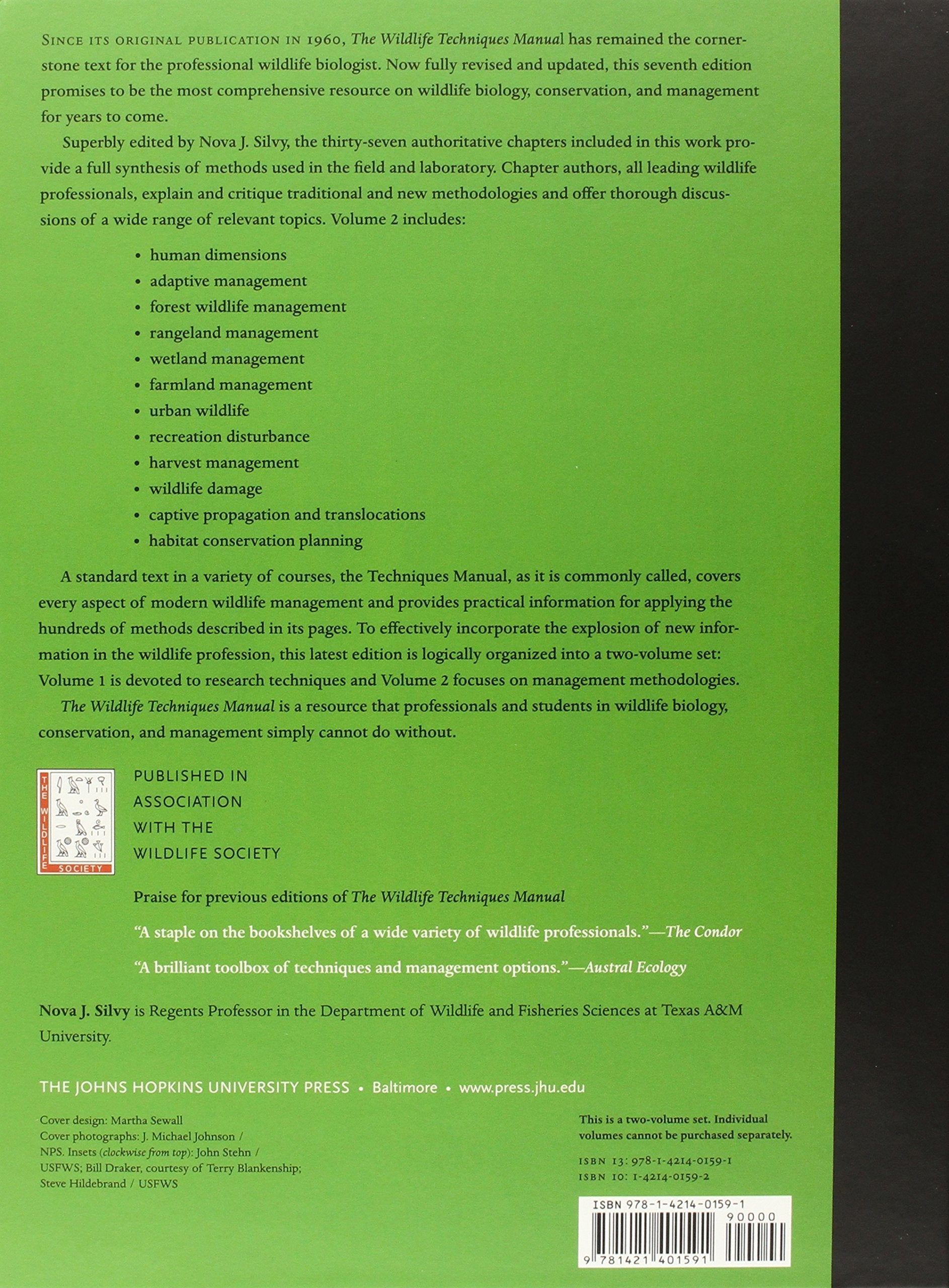 The Wildlife Techniques Manual: (Volume 1: Research/ Volume 2: Management) used book depot