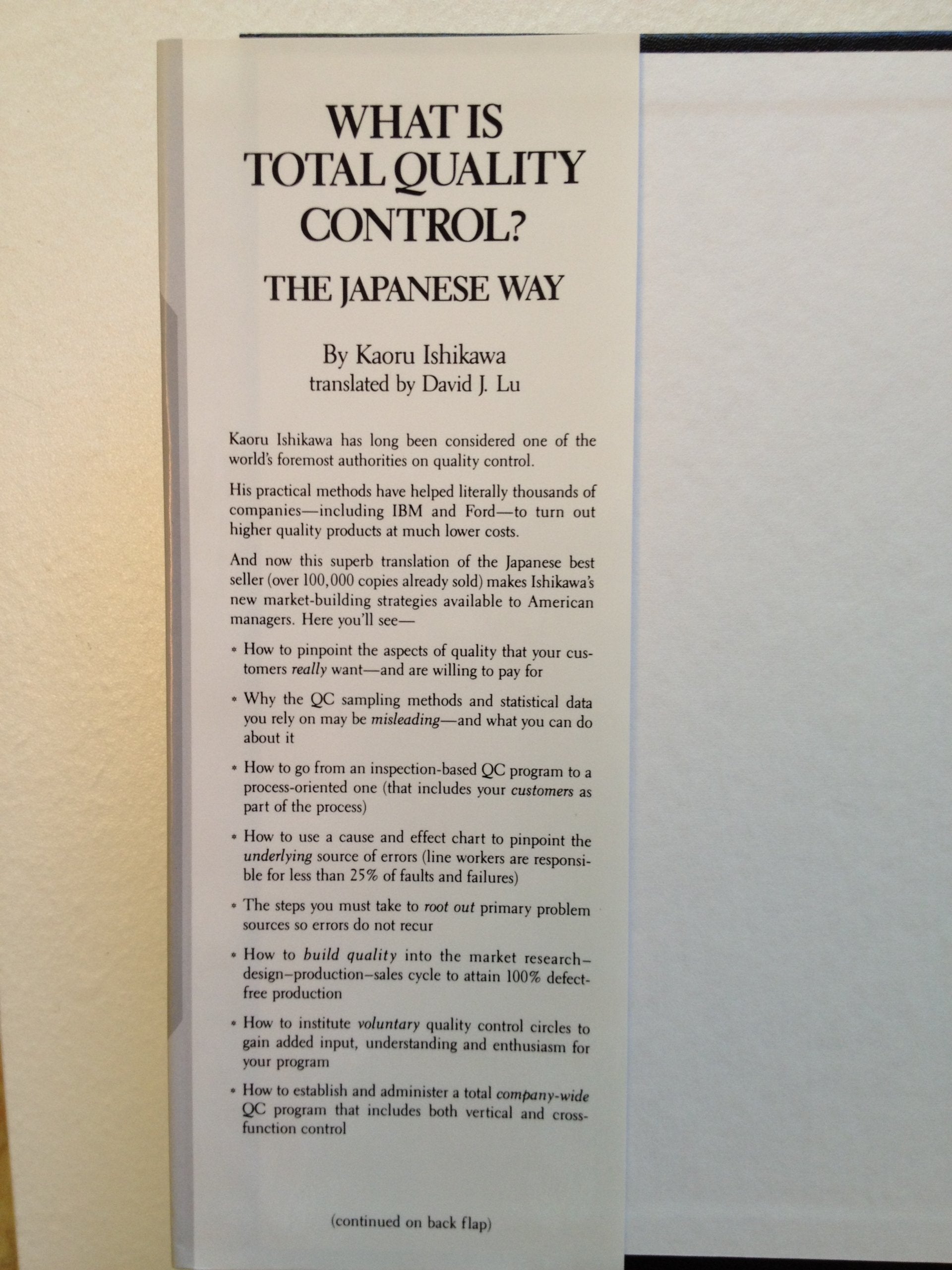 What Is Total Quality Control?: The Japanese Way (English and Japanese Edition) used book depot