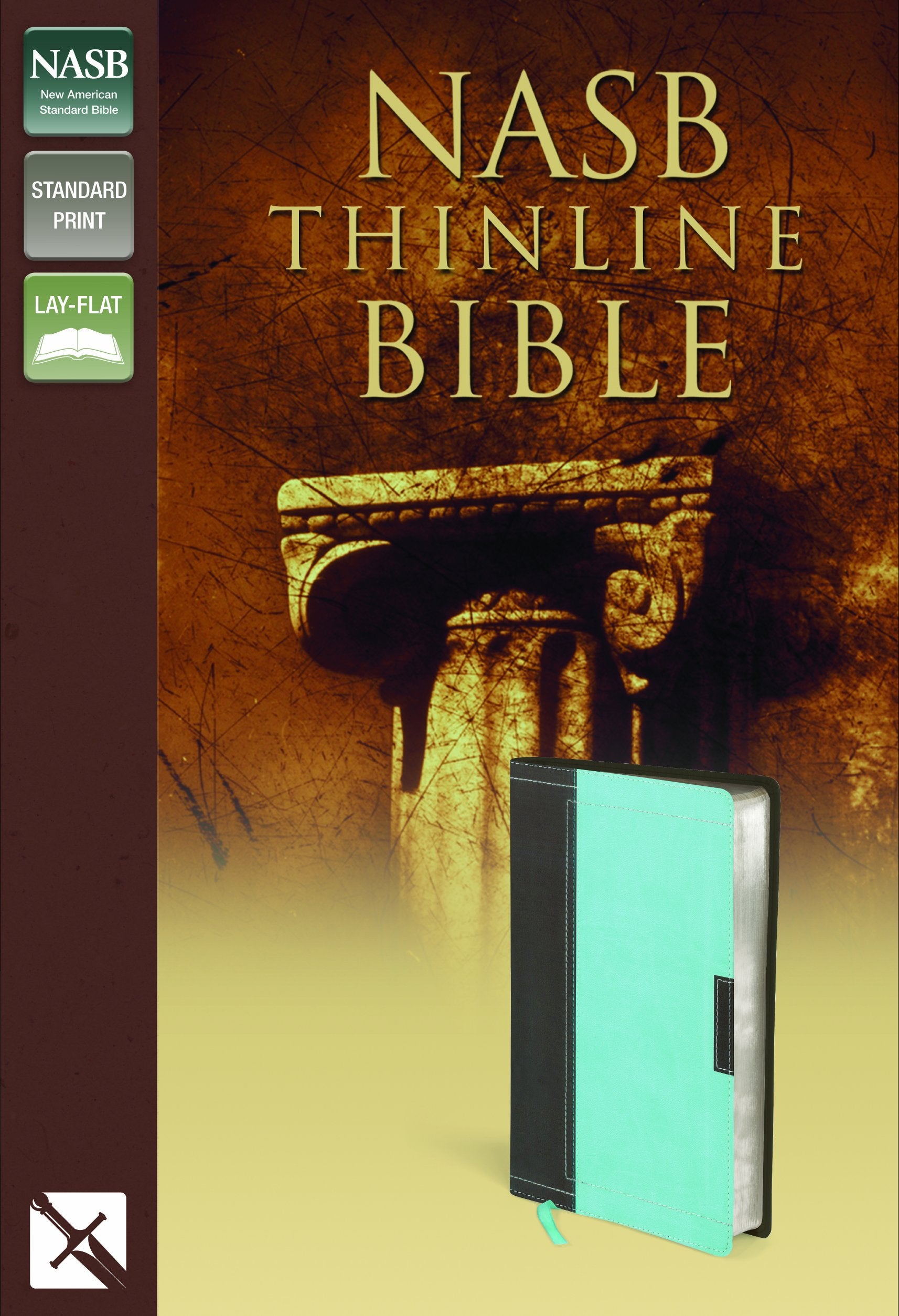 NASB, Thinline Bible, Leathersoft, Brown/Blue, Red Letter Edition