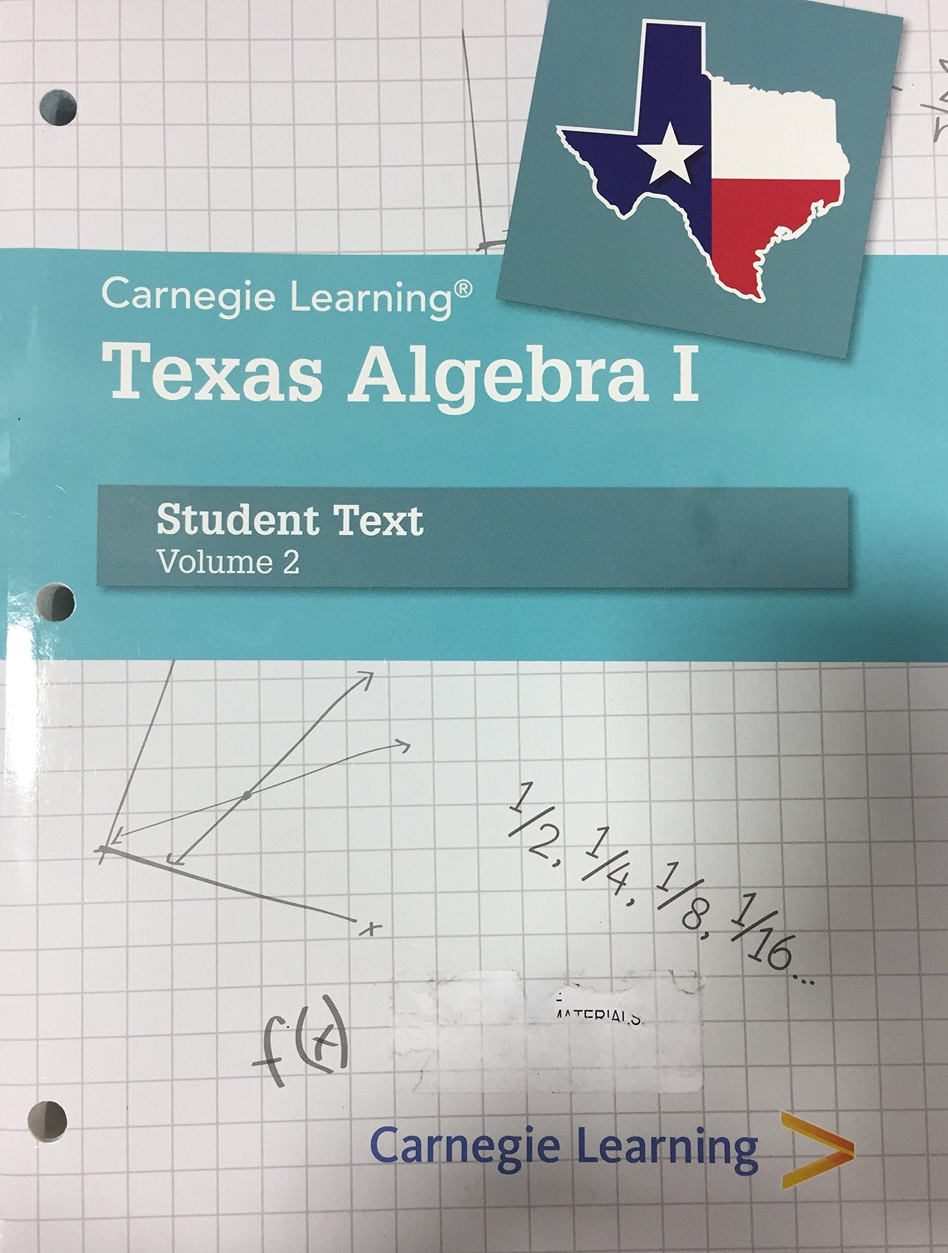 Carnegie Learning Texas Algebra 1 - Student Text, 2-Volume Set, Volume 2 cover featuring Texas flag design.