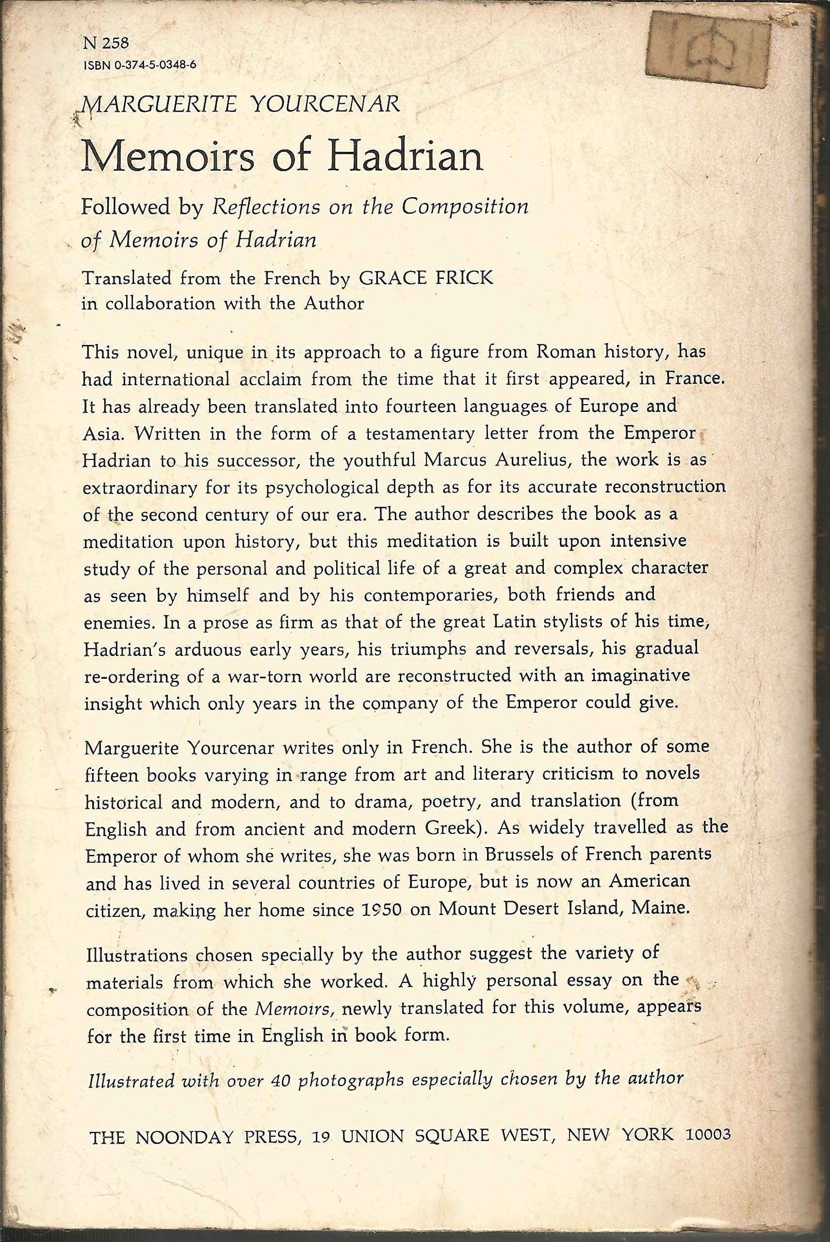 Memoirs of Hadrian used book depot