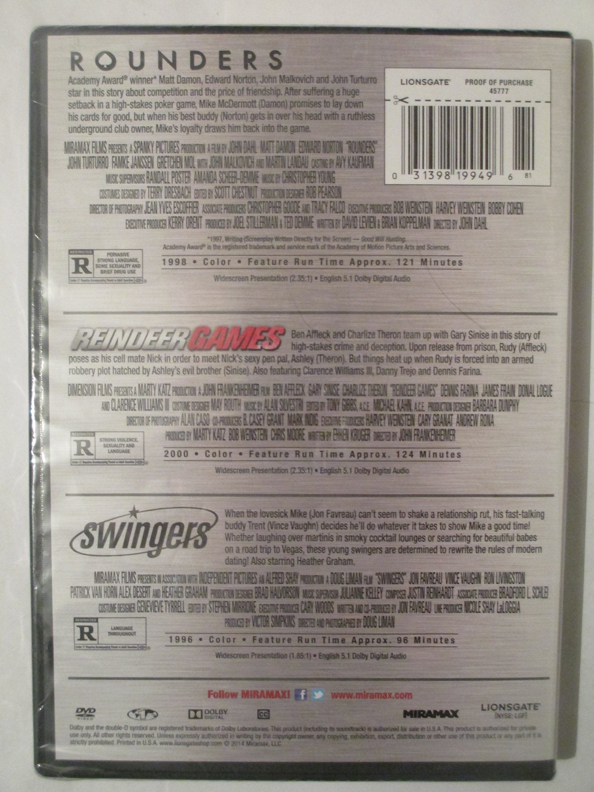 Rounders/Reindeer Games - The Director's Cut/Swingers Triple Feature Dvd (2014) used book depot