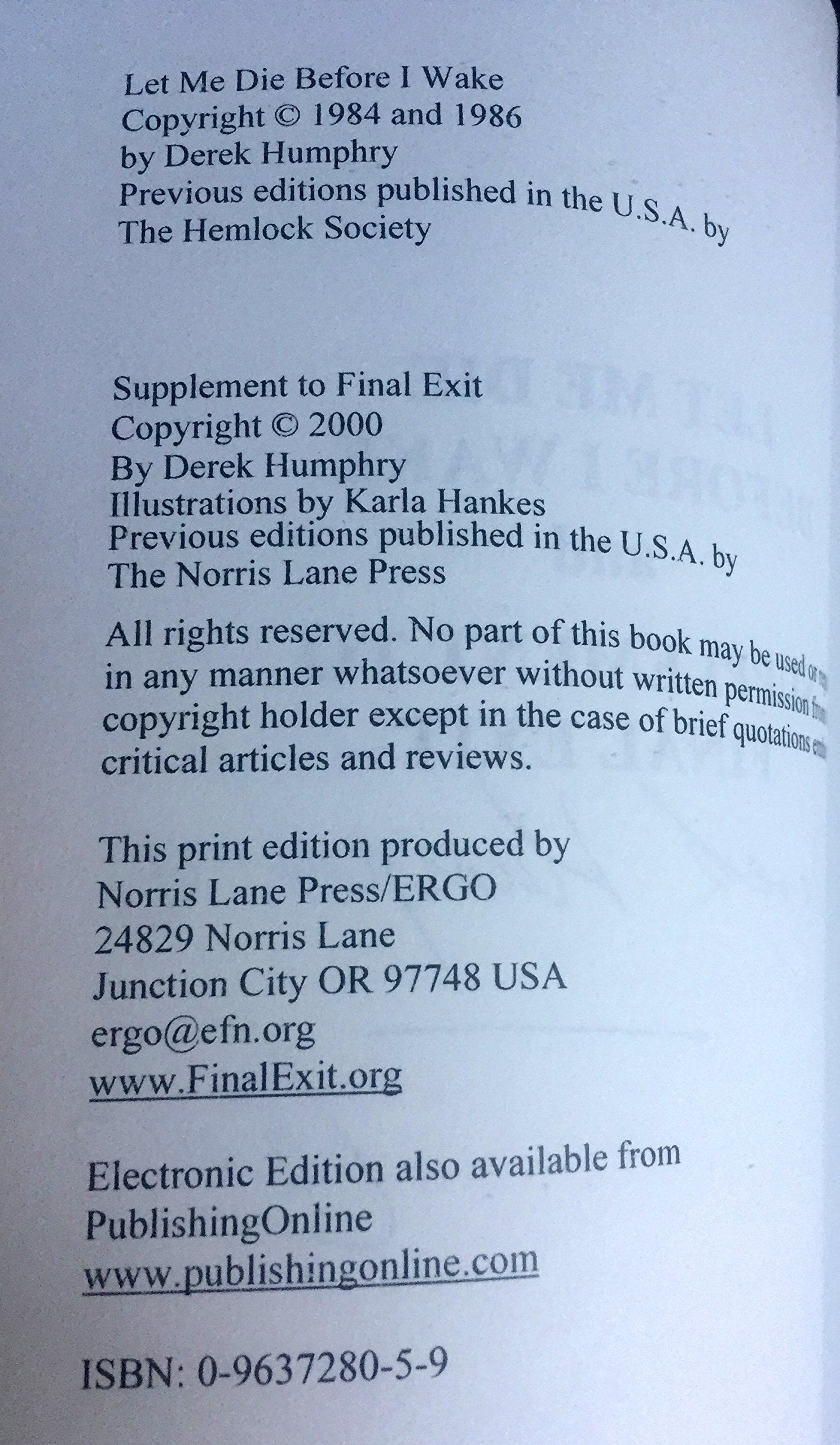 Let Me Die Before I Wake & Supplement to Final Exit used book depot