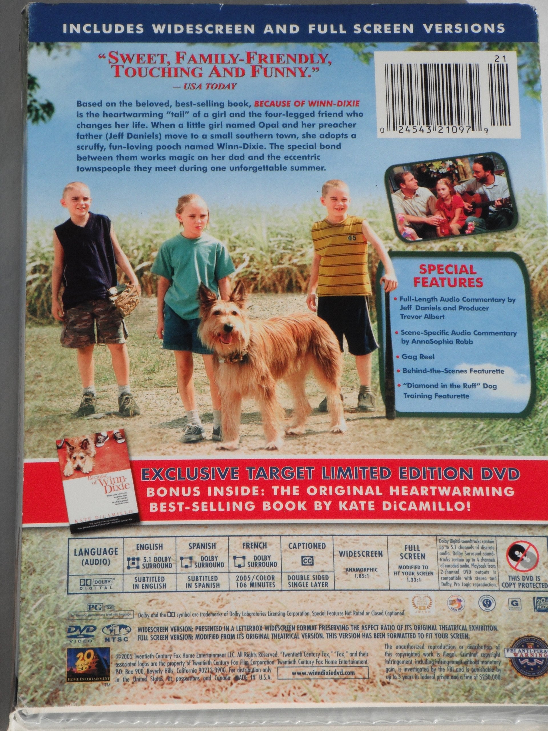 EXCLUSIVE TARGET LIMITED EDITION Because of WINN-DIXIE DVD and ORIGINAL PAPERBACK BOOK