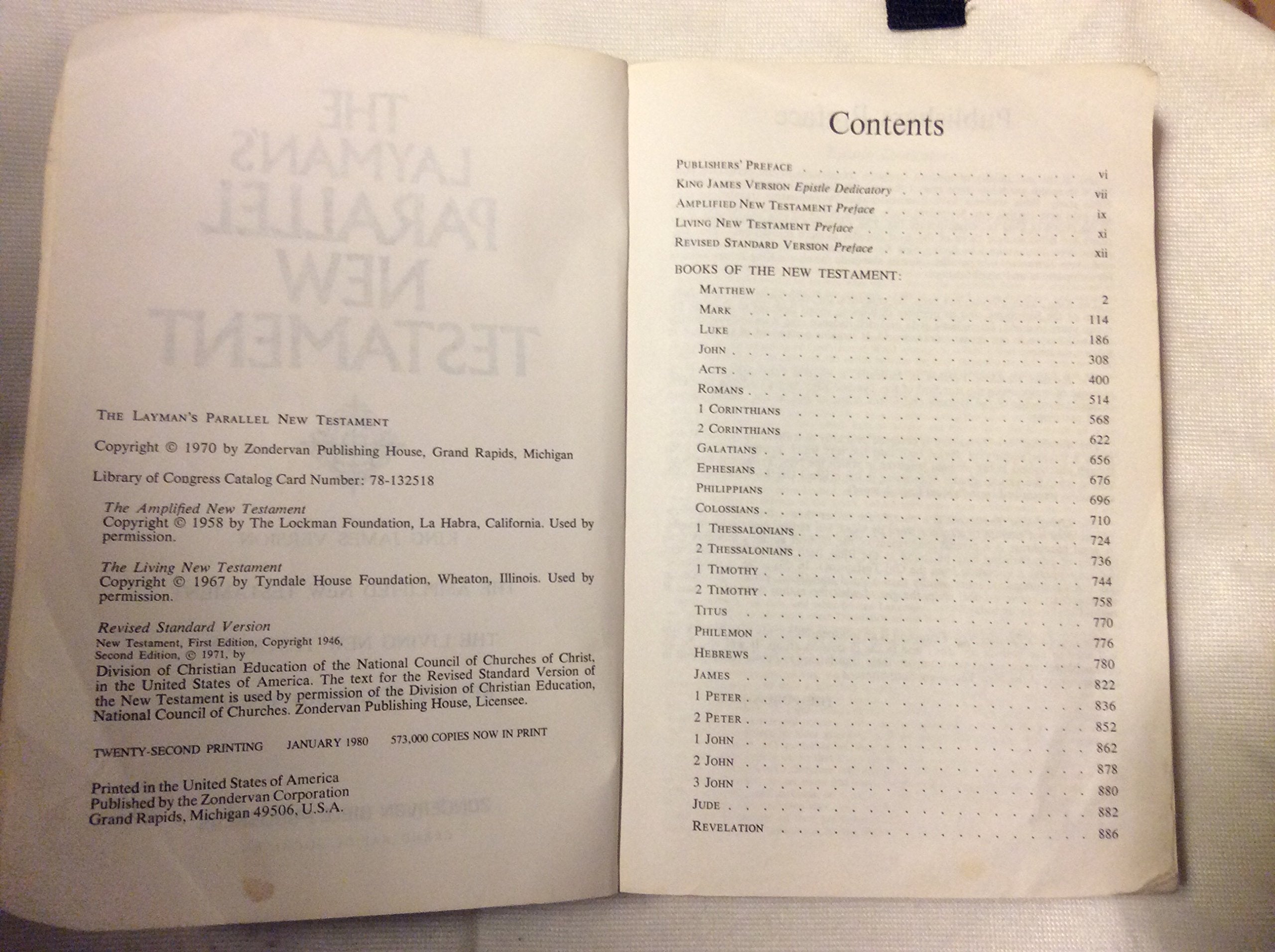 The Layman's Parallel New Testament: The King James Version, The Amplified New Testament, The Living New Testament, The Revised Standard Version used book depot