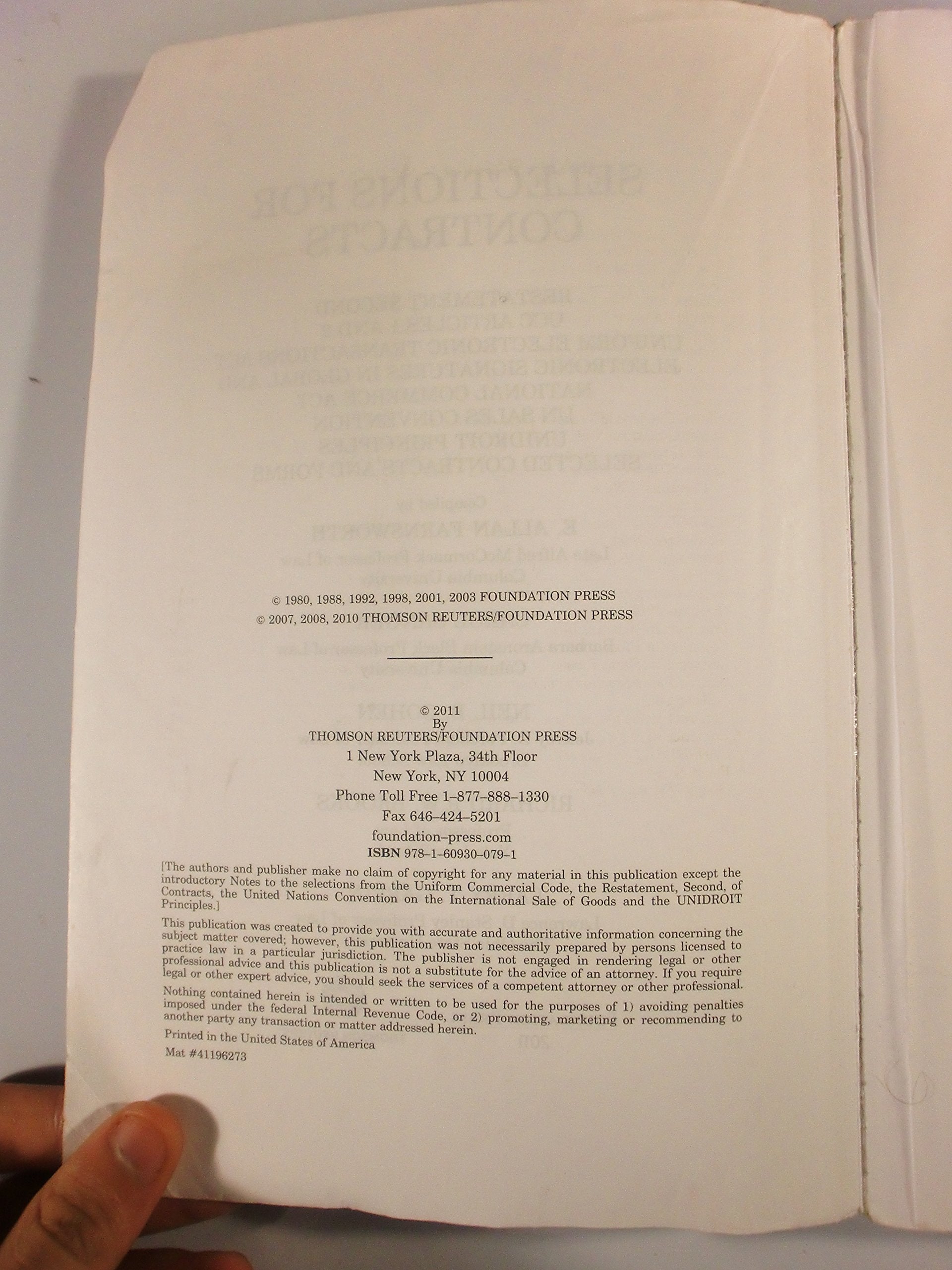 Selections for Contracts: Uniform Commercial Code, Restatement (Selected Statutes) used book depot