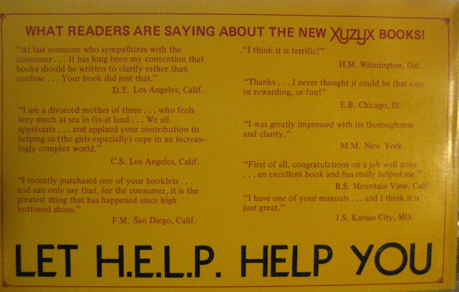 H.E.L.P Home Emergency Ladies' Pal 1972 1st Ed used book depot