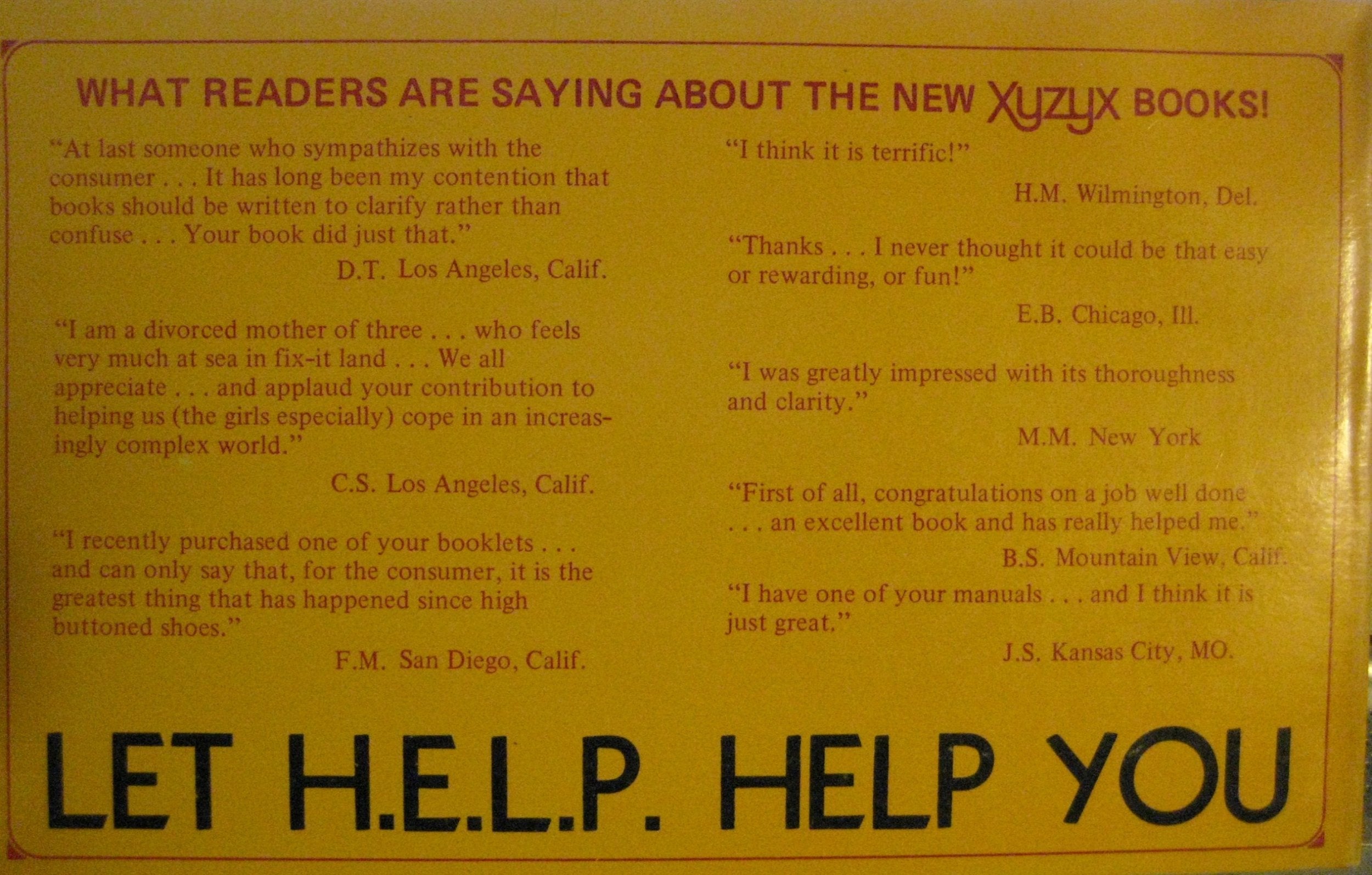 H.E.L.P Home Emergency Ladies' Pal 1972 1st Ed used book depot