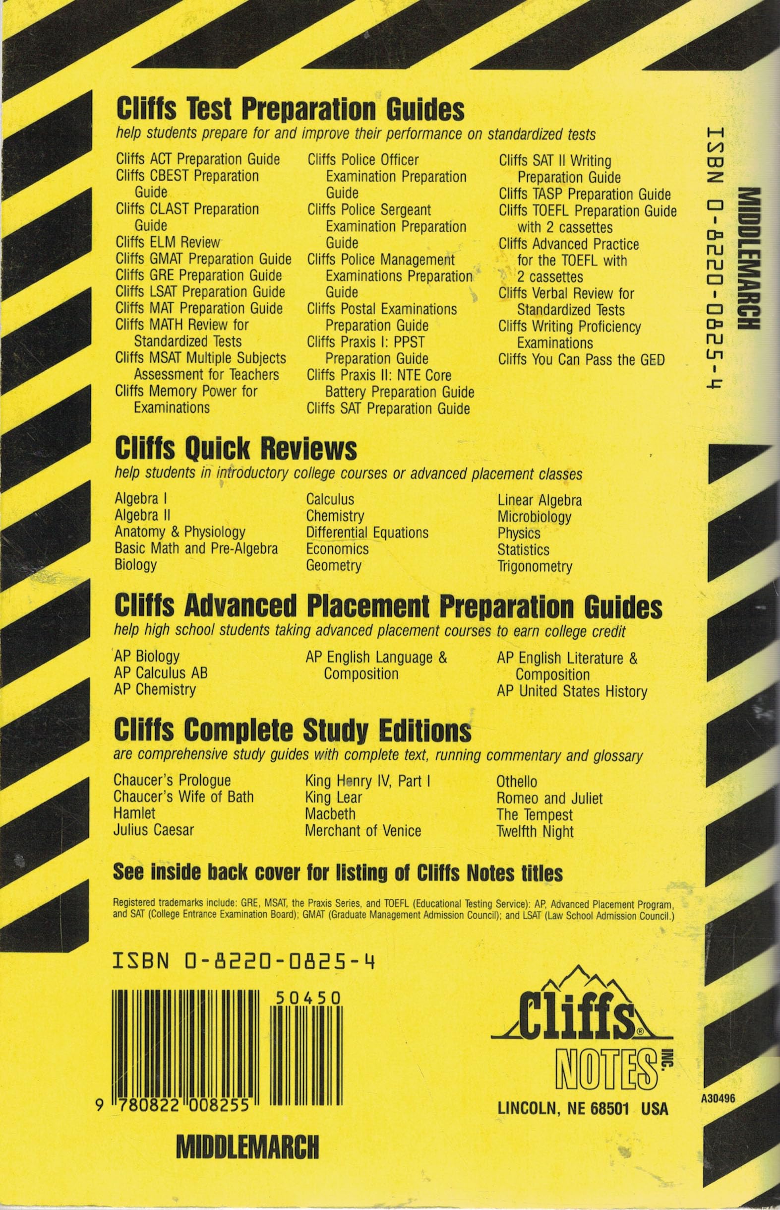 Cliffsnotes Middlemarch used book depot
