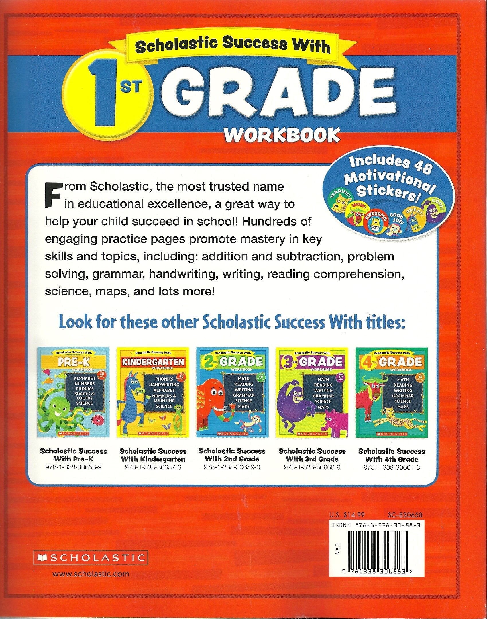 NEW 2018 Edition Scholastic - 1st Grade Workbook with Motivational Stickers used book depot