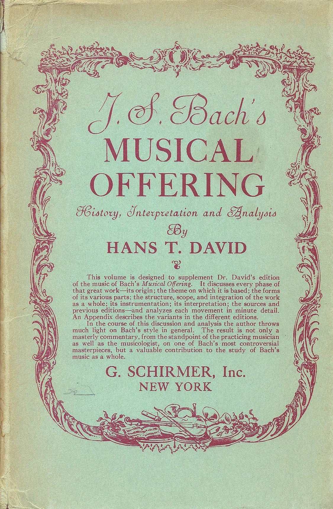 J.S. Bach's Musical Offering: History, Interpretation and Analysis used book depot