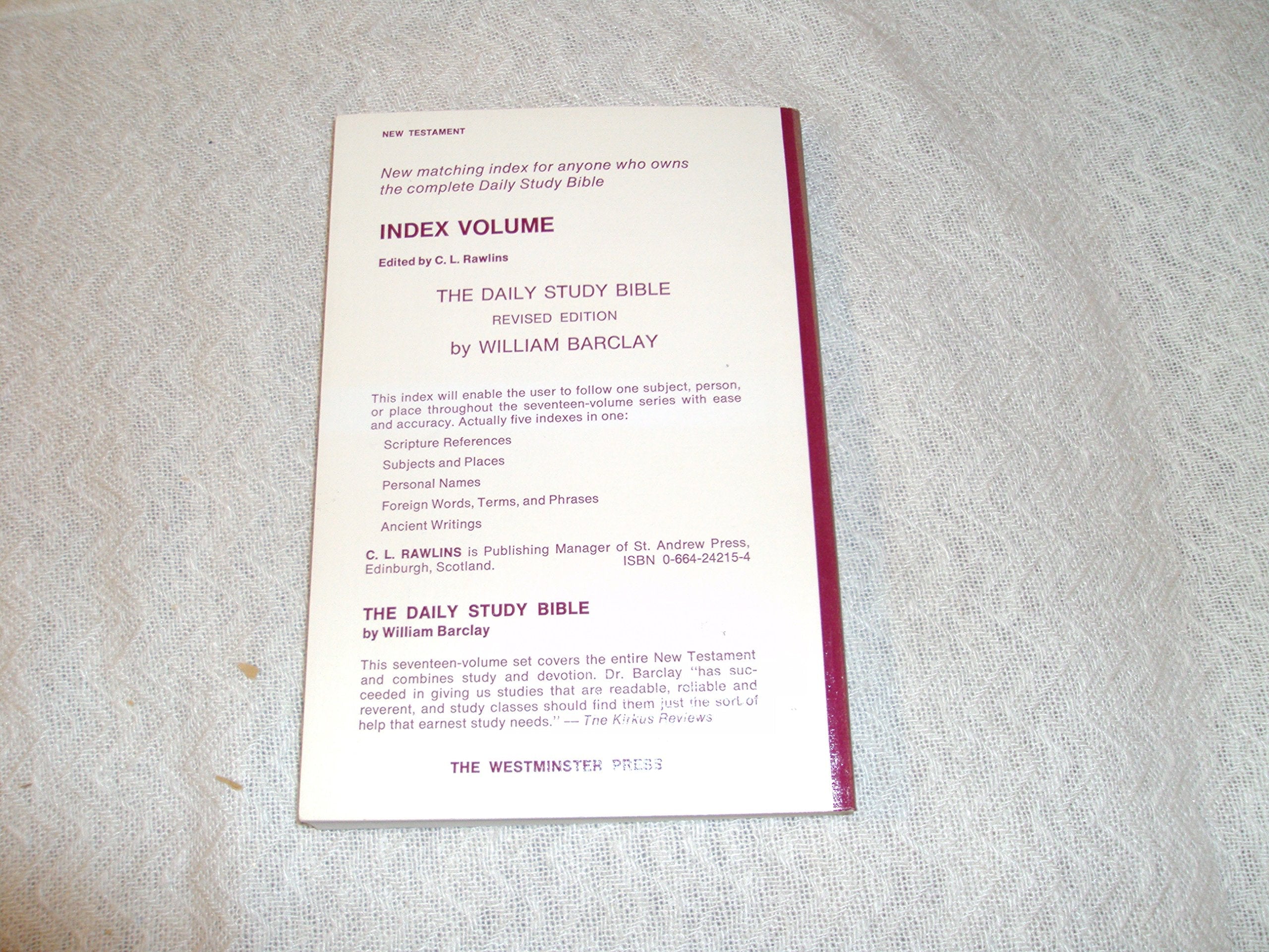 The Daily Study Bible Index (Index Volume) used book depot