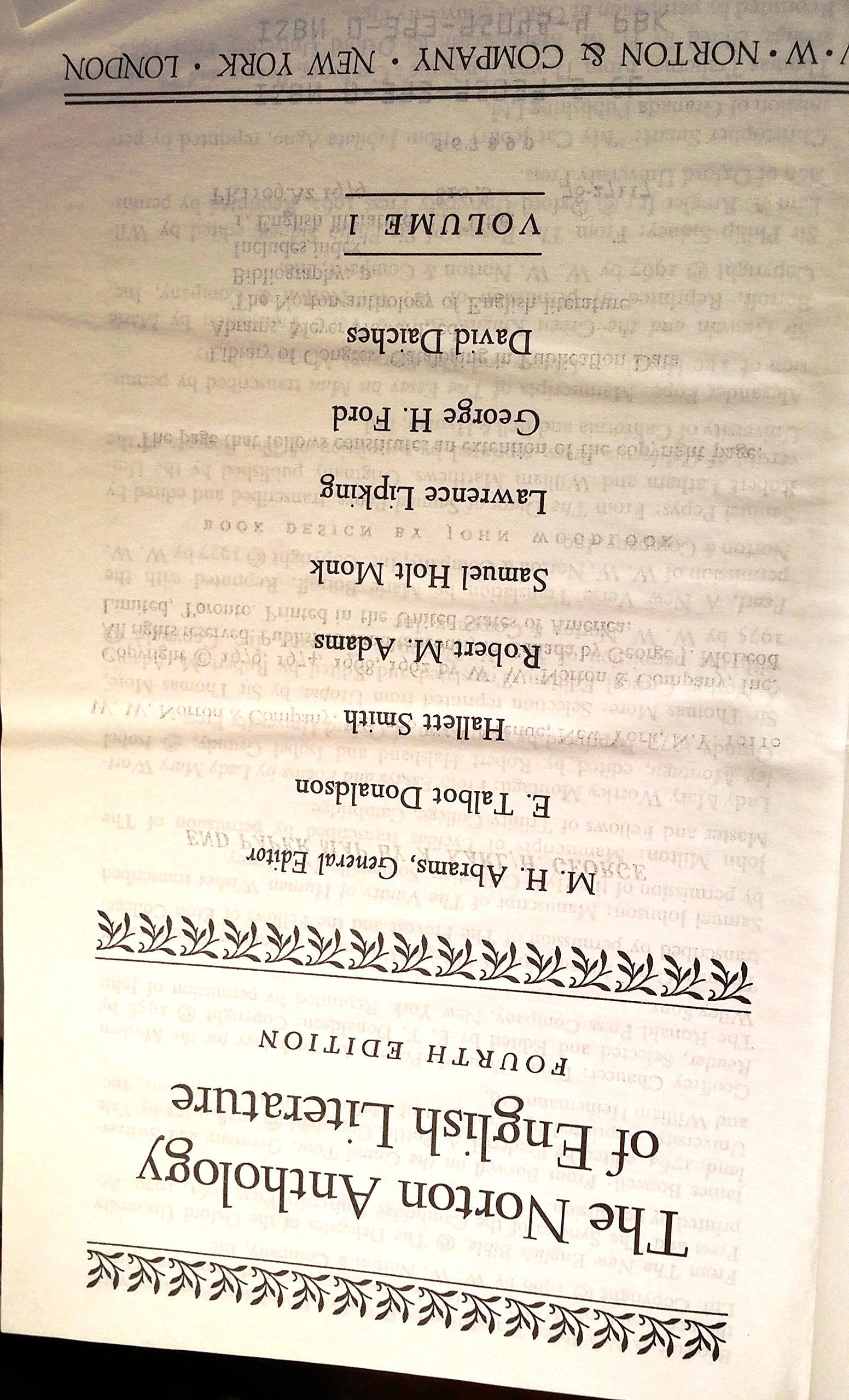 The Norton Anthology of English Literature, Vol. 1 used book depot