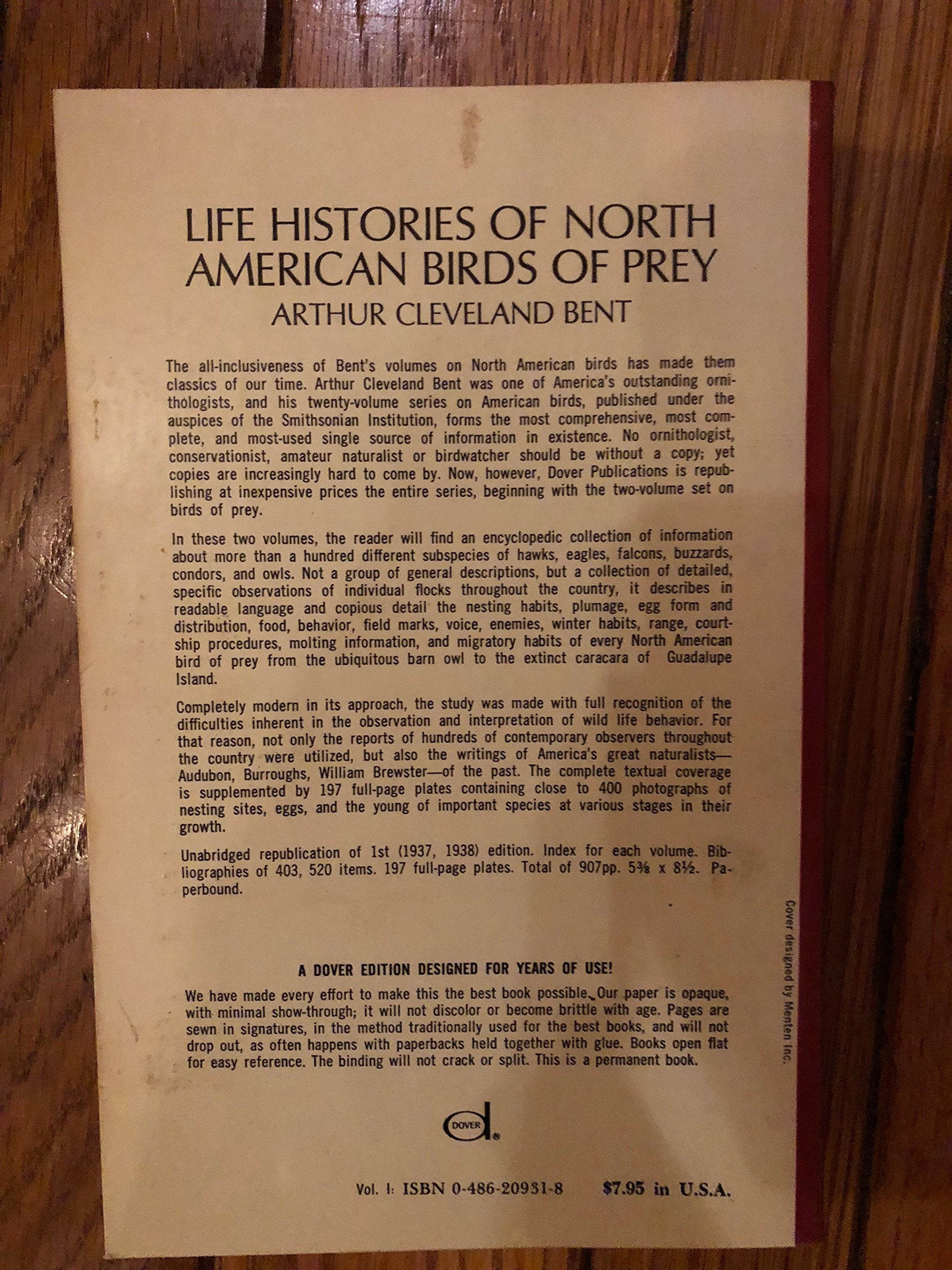 Life Histories of North American Birds of Prey PART 1 used book depot