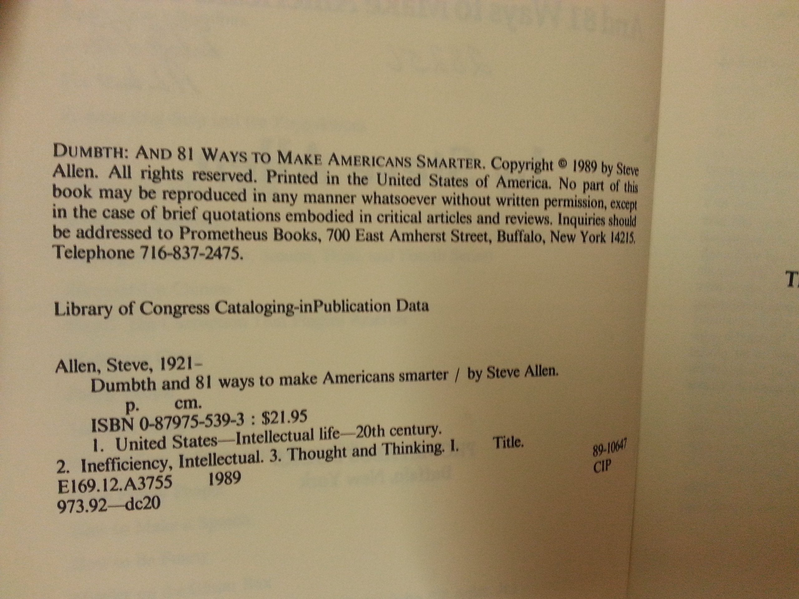 Dumbth and 81 Ways to Make Americans Smarter used book depot