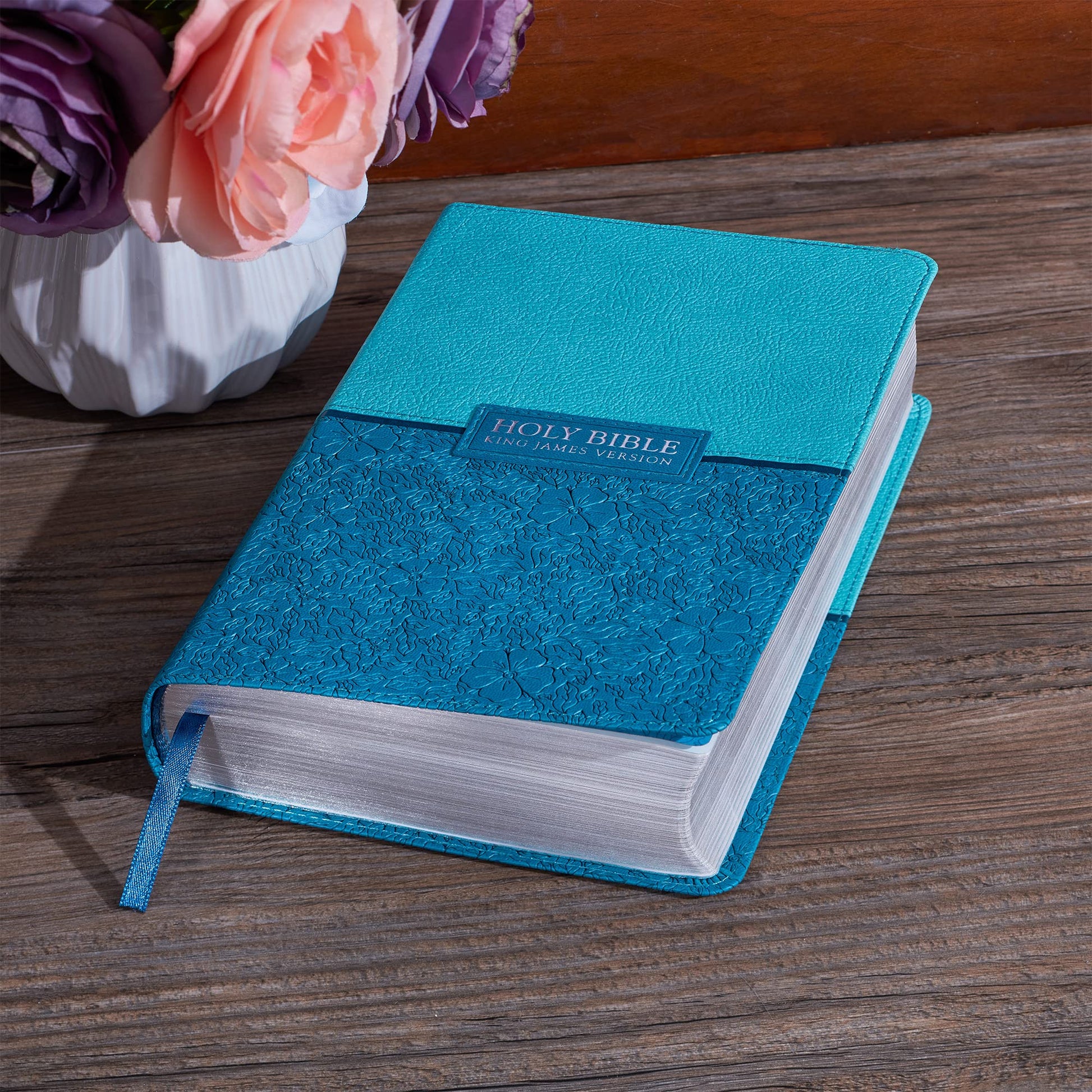 KJV Holy Bible, Giant Print Standard Size Faux Leather Red Letter Edition - Ribbon Marker, King James Version, Blue Two-tone (KJV Standard GP Editions) used book depot
