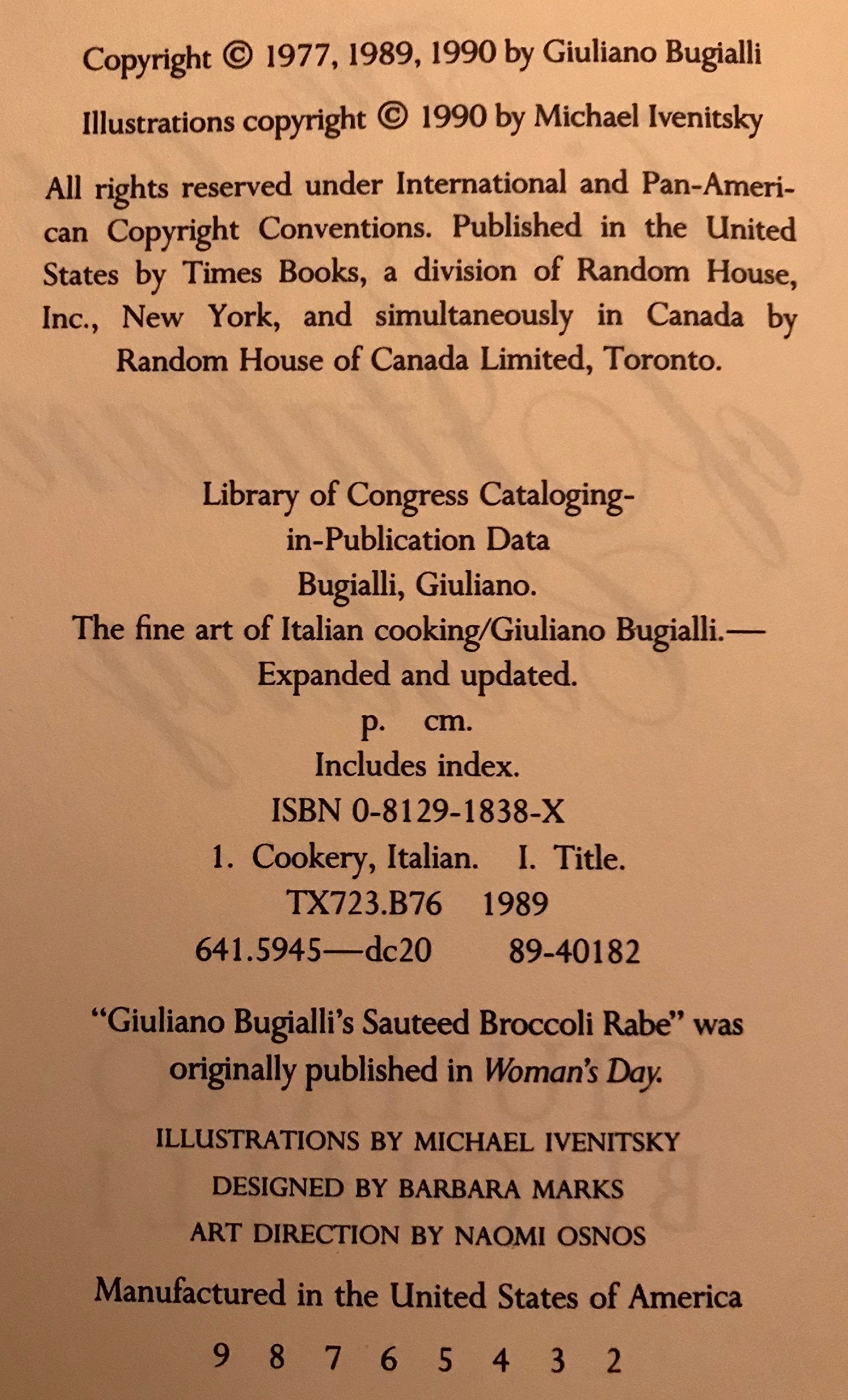 Fine Art of Italian Cooking used book depot