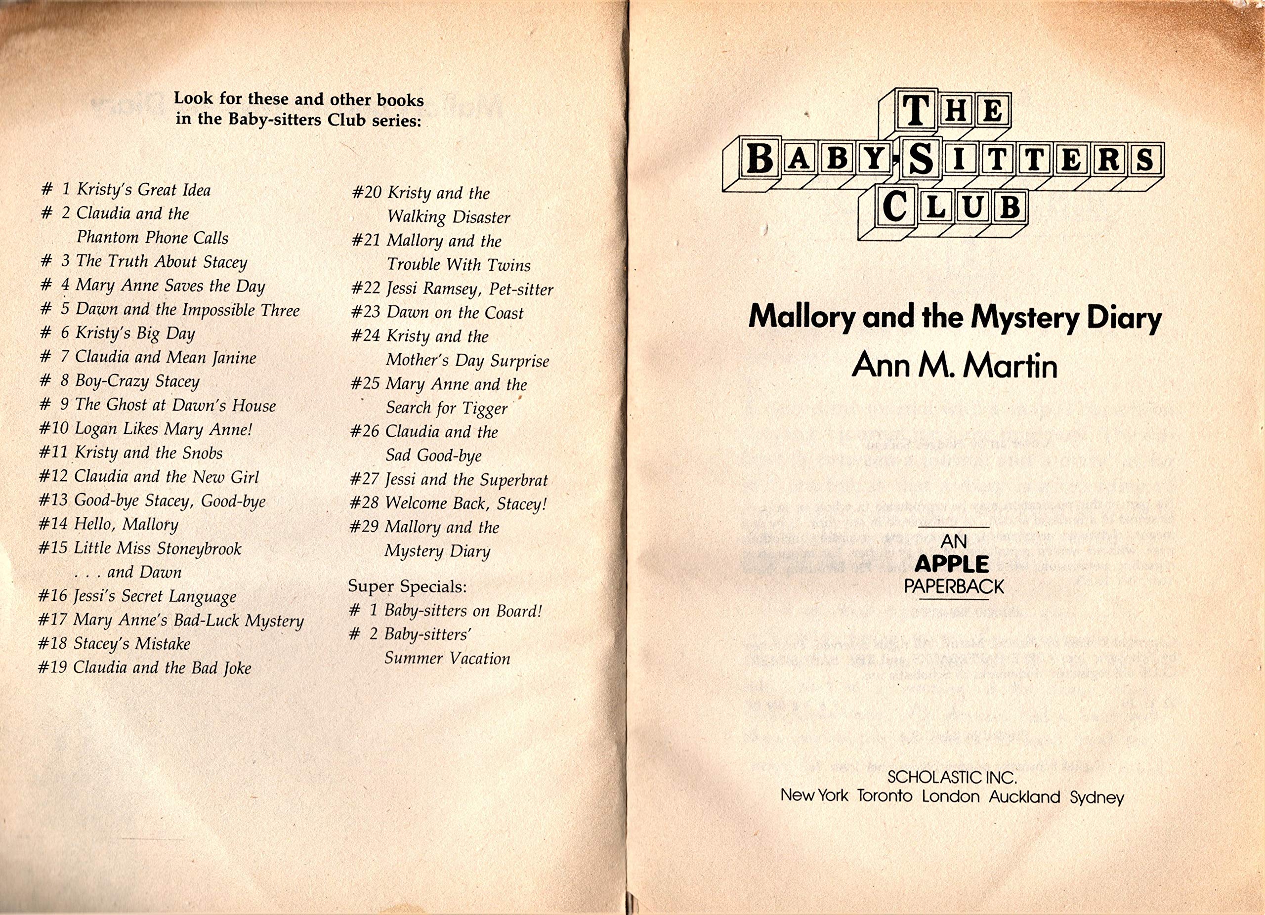 Mallory and the Mystery Diary (Baby-Sitters Club, 29) used book depot