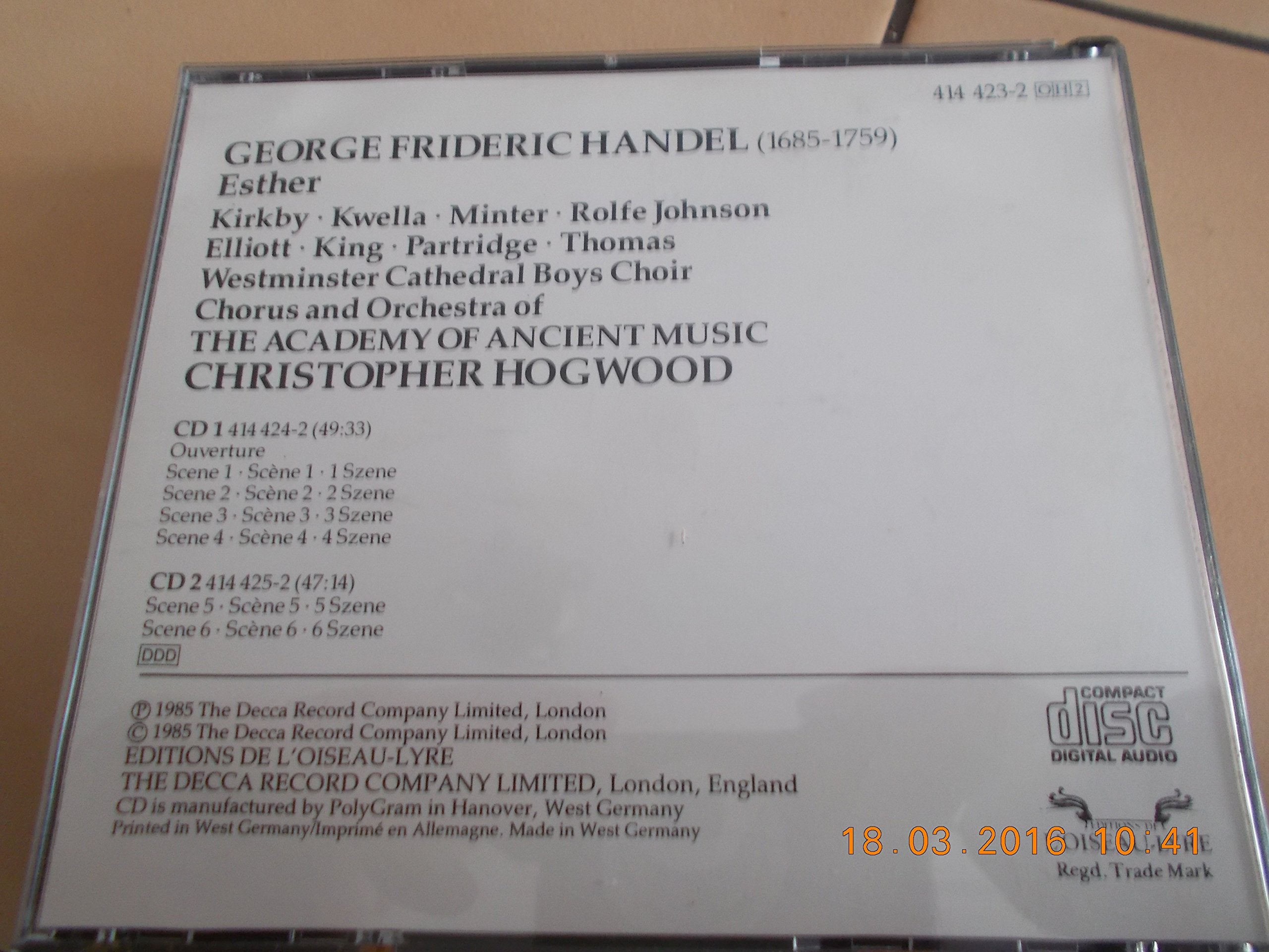 Handel - Esther / Kirkby, AAM, Hogwood
