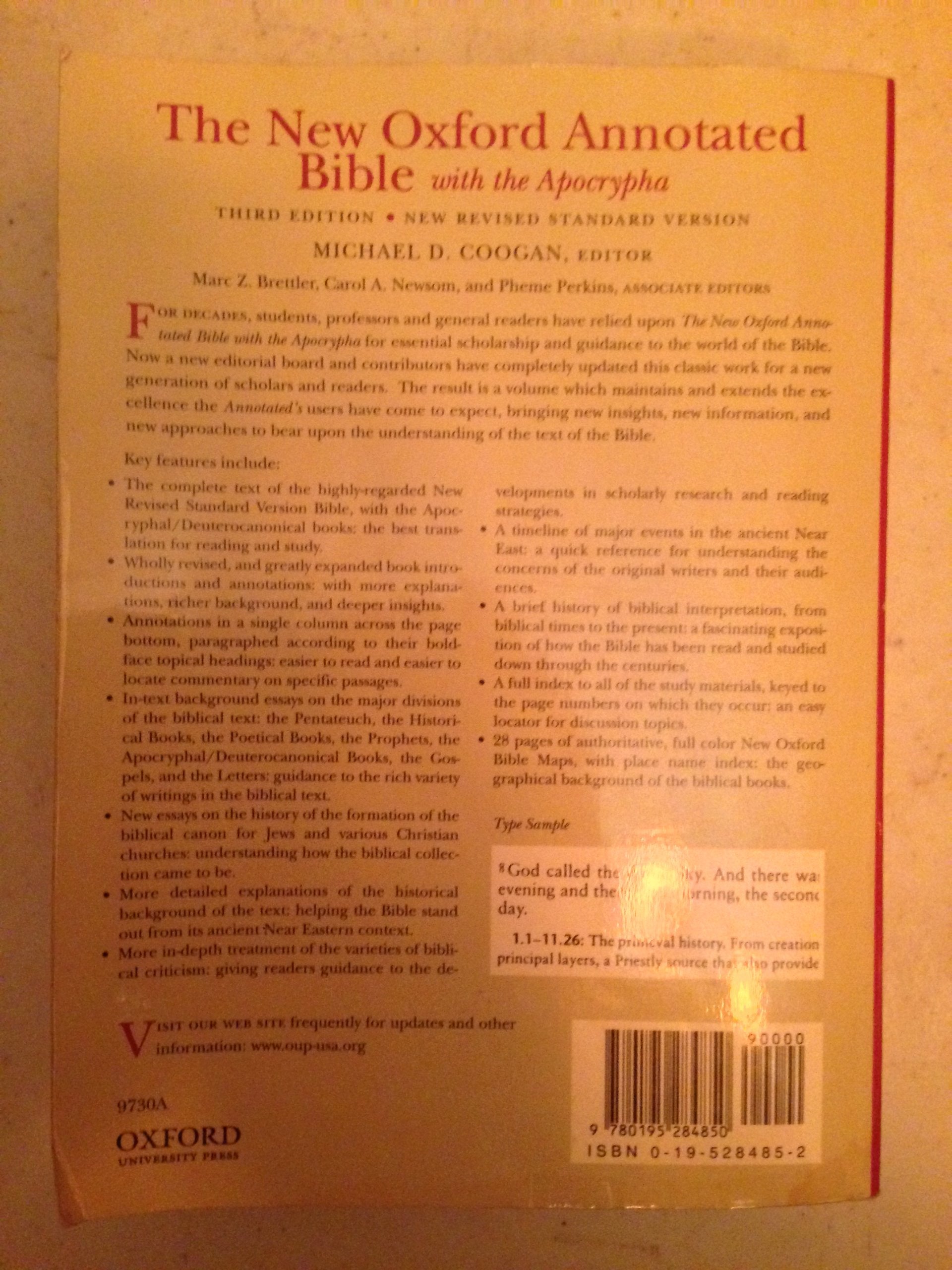 The New Oxford Annotated Bible, New Revised Standard Version with the Apocrypha, Third Edition (Hardcover 9700A) used book depot