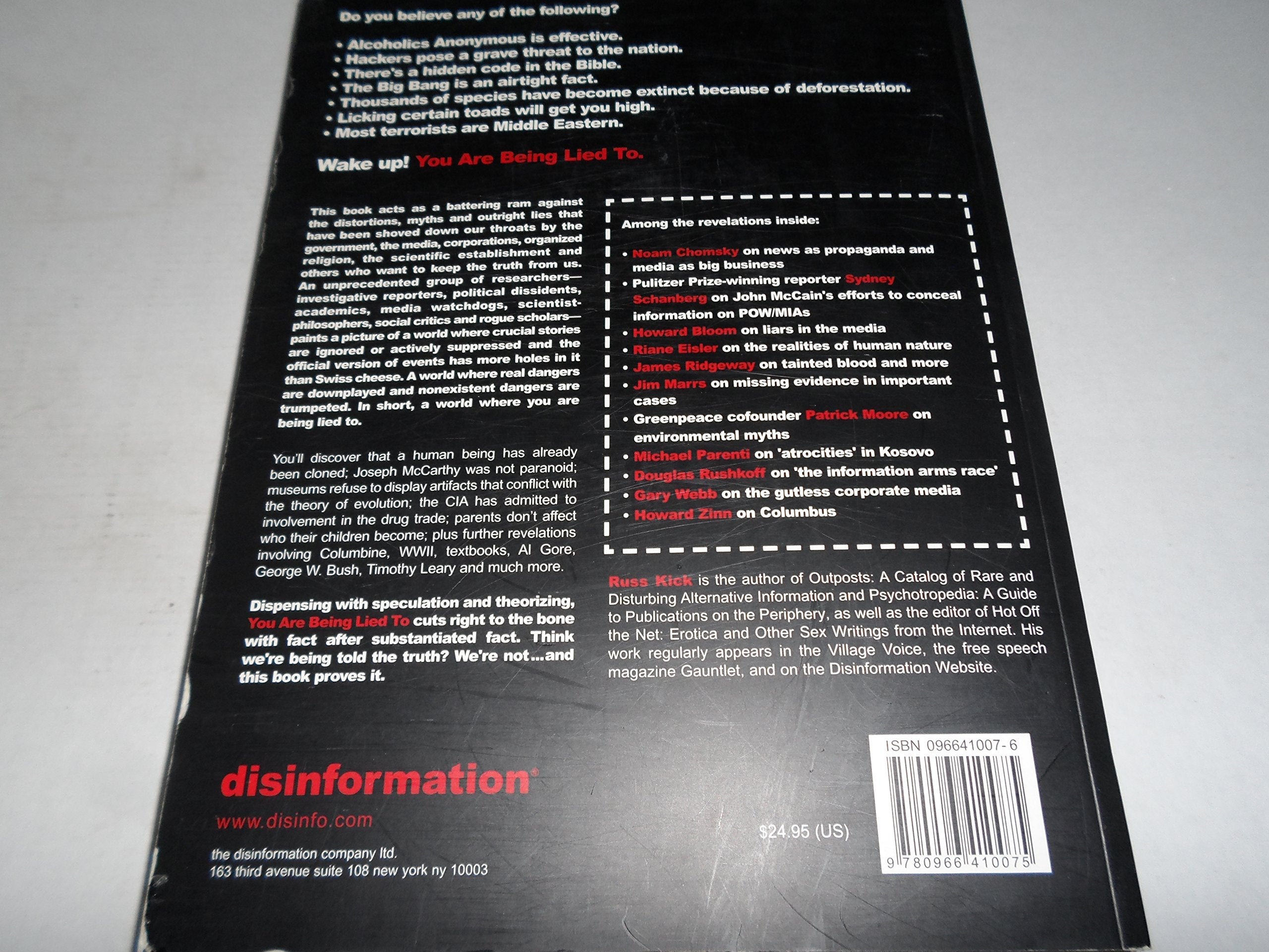 You Are Being Lied To: The Disinformation Guide to Media Distortion, Historical Whitewashes and Cultural Myths used book depot