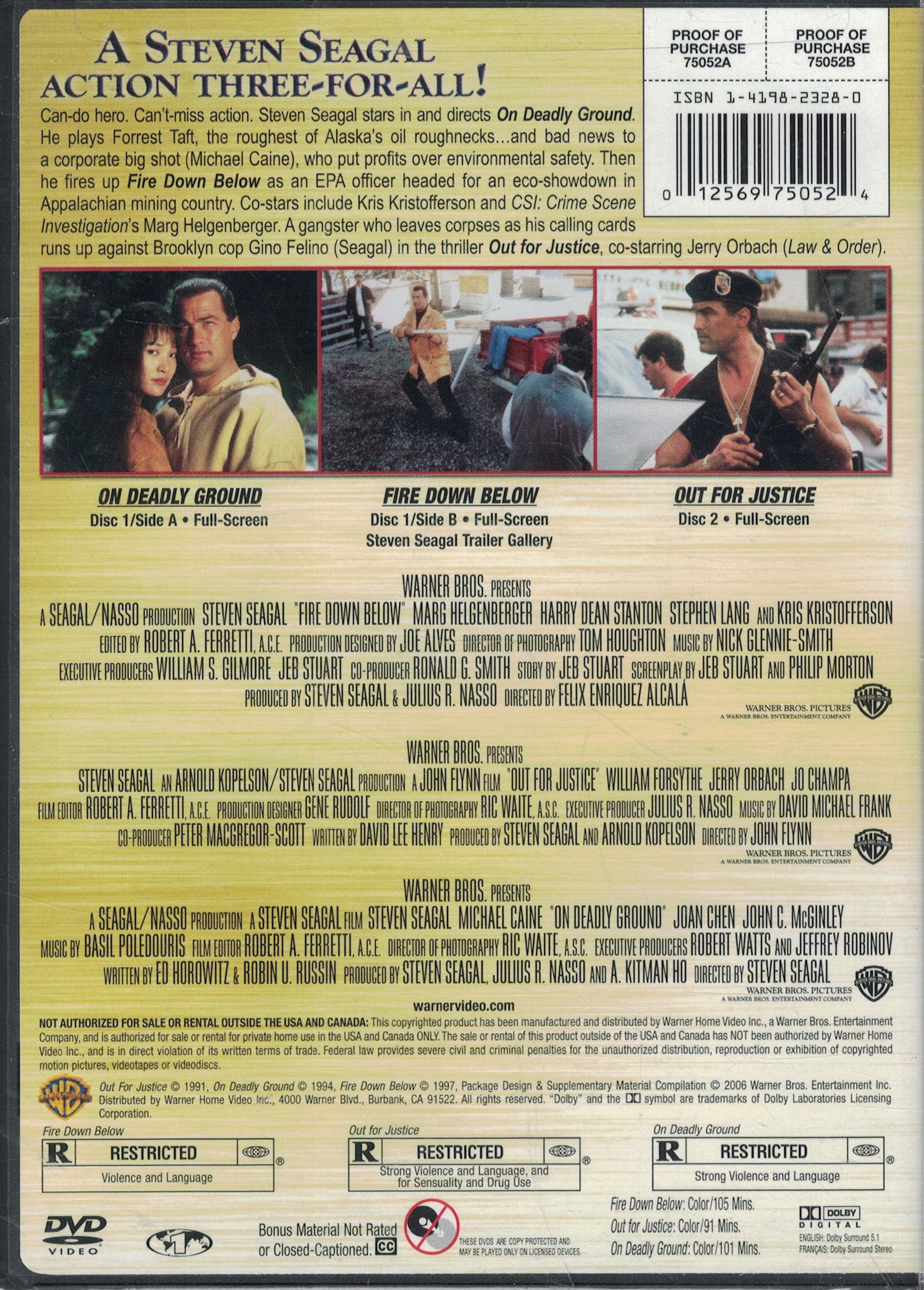 Fire Down Below/Out For Justice/On Deadly Ground (DVD) (3FE) (Multi-Title) used book depot